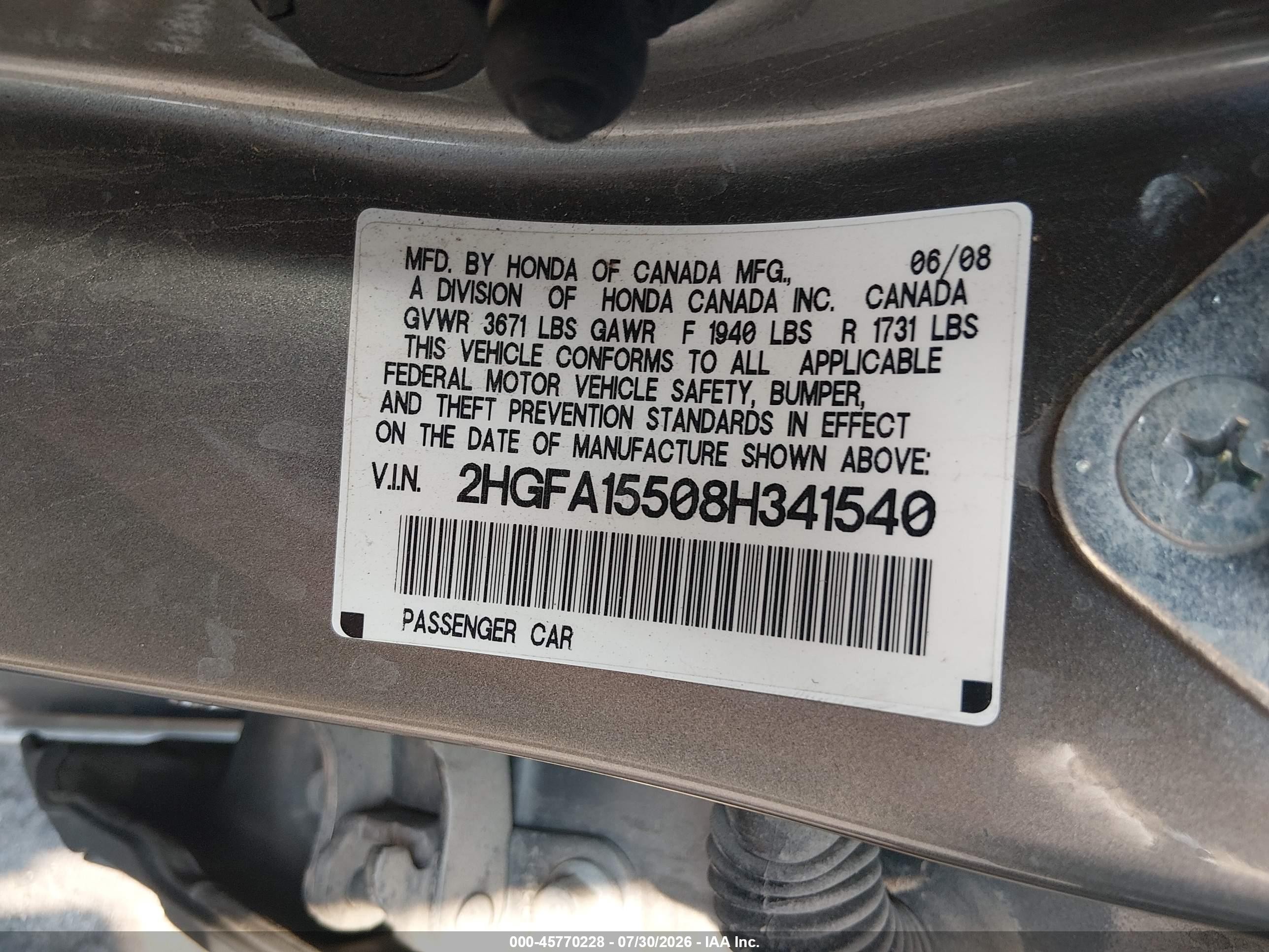 2008 Honda Civic Lx Gray vin: 2HGFA15508H341540
