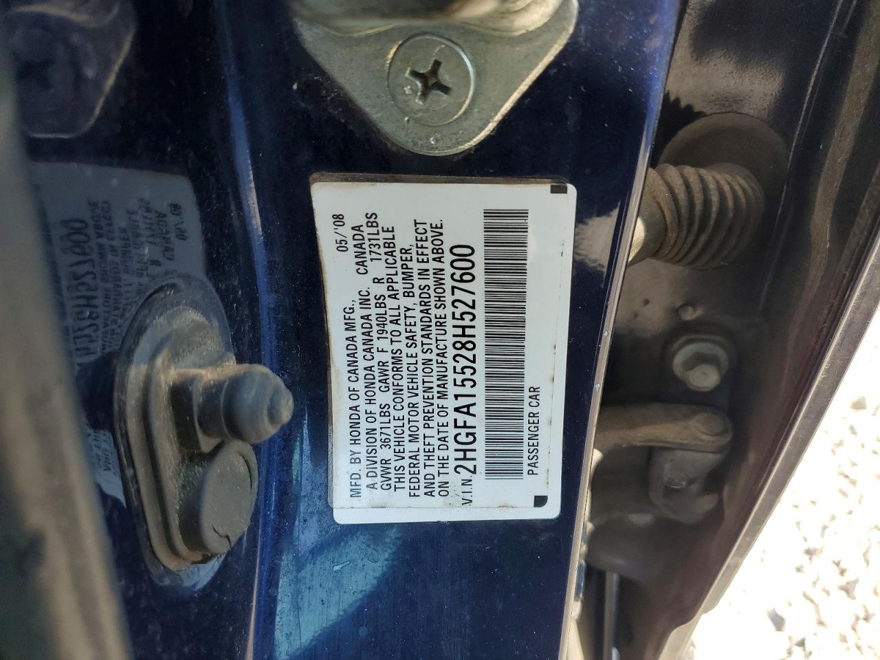2008 Honda Civic Lx Blue vin: 2HGFA15528H527600