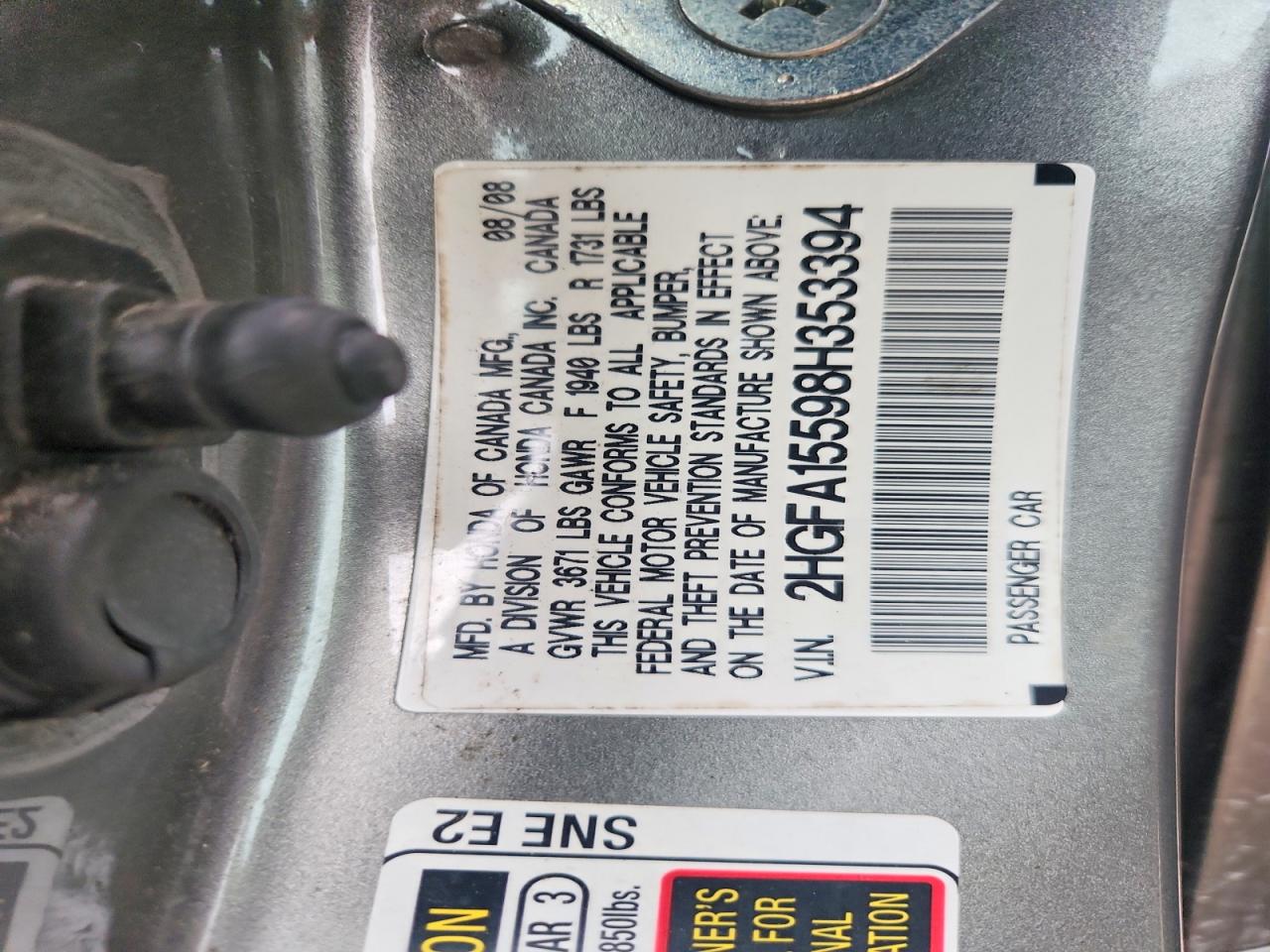 2008 Honda Civic Lx Gray vin: 2HGFA15598H353394