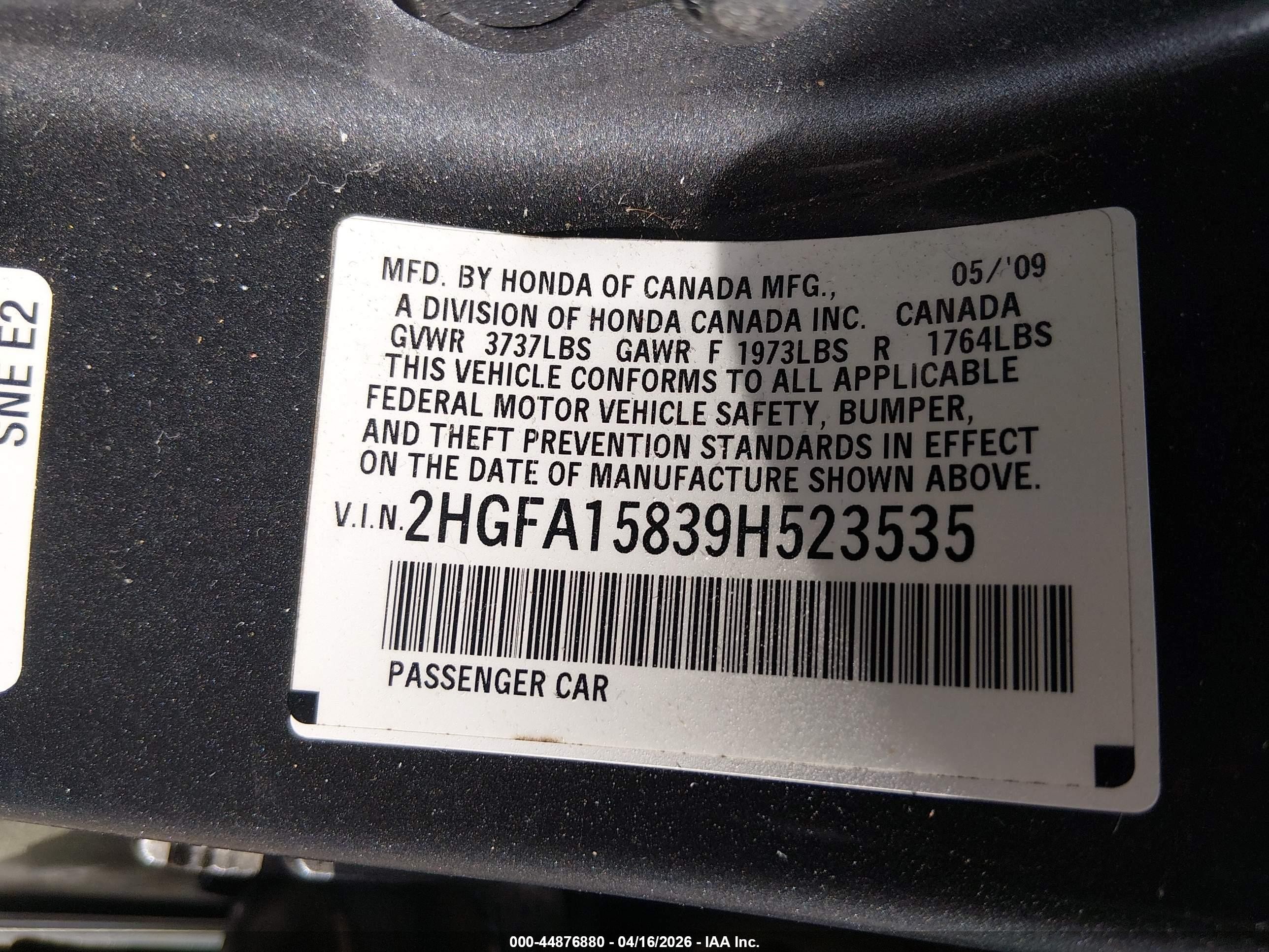 2009 Honda Civic Ex Gray vin: 2HGFA15839H523535