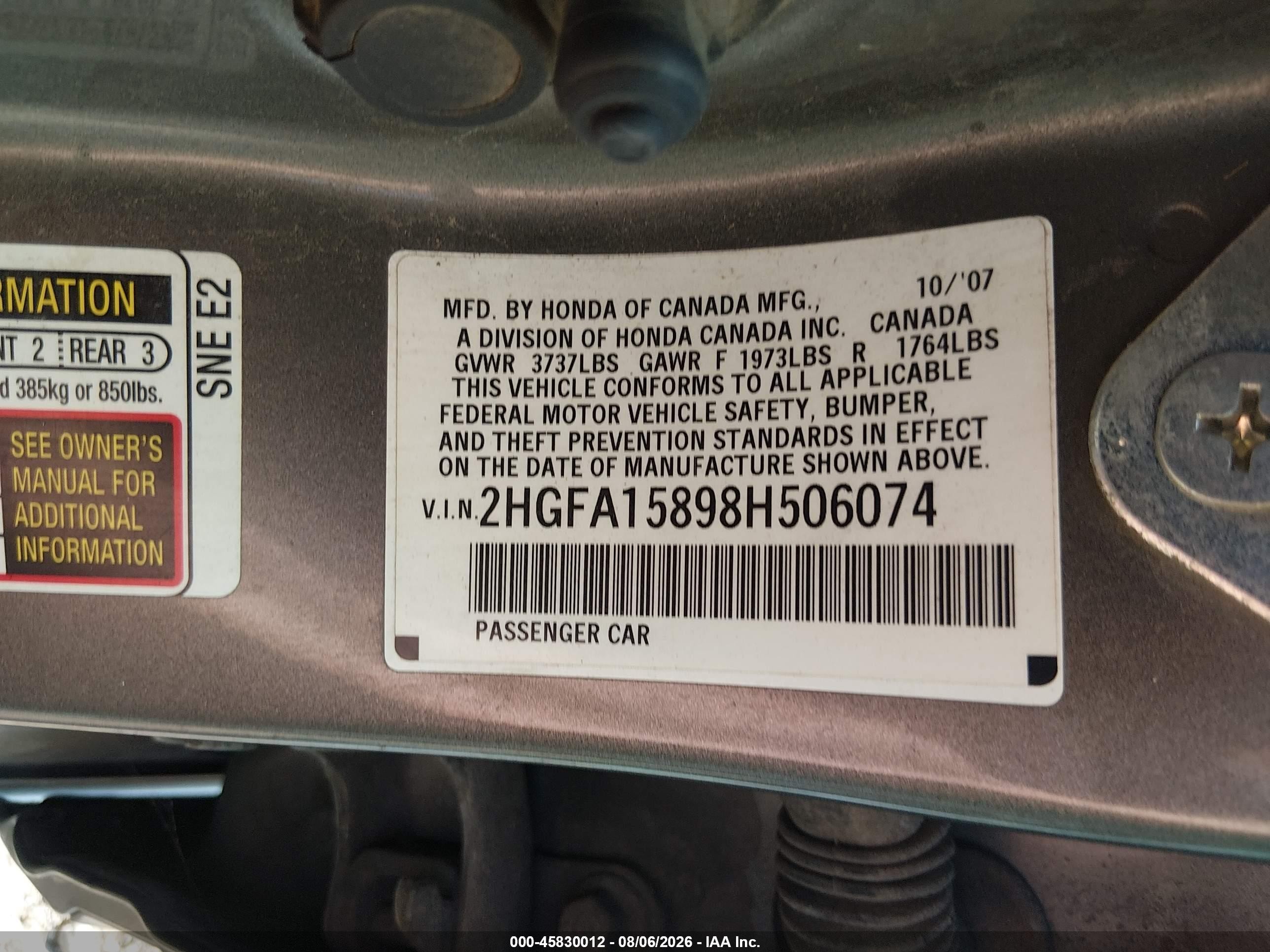 2008 Honda Civic Ex Gray vin: 2HGFA15898H506074