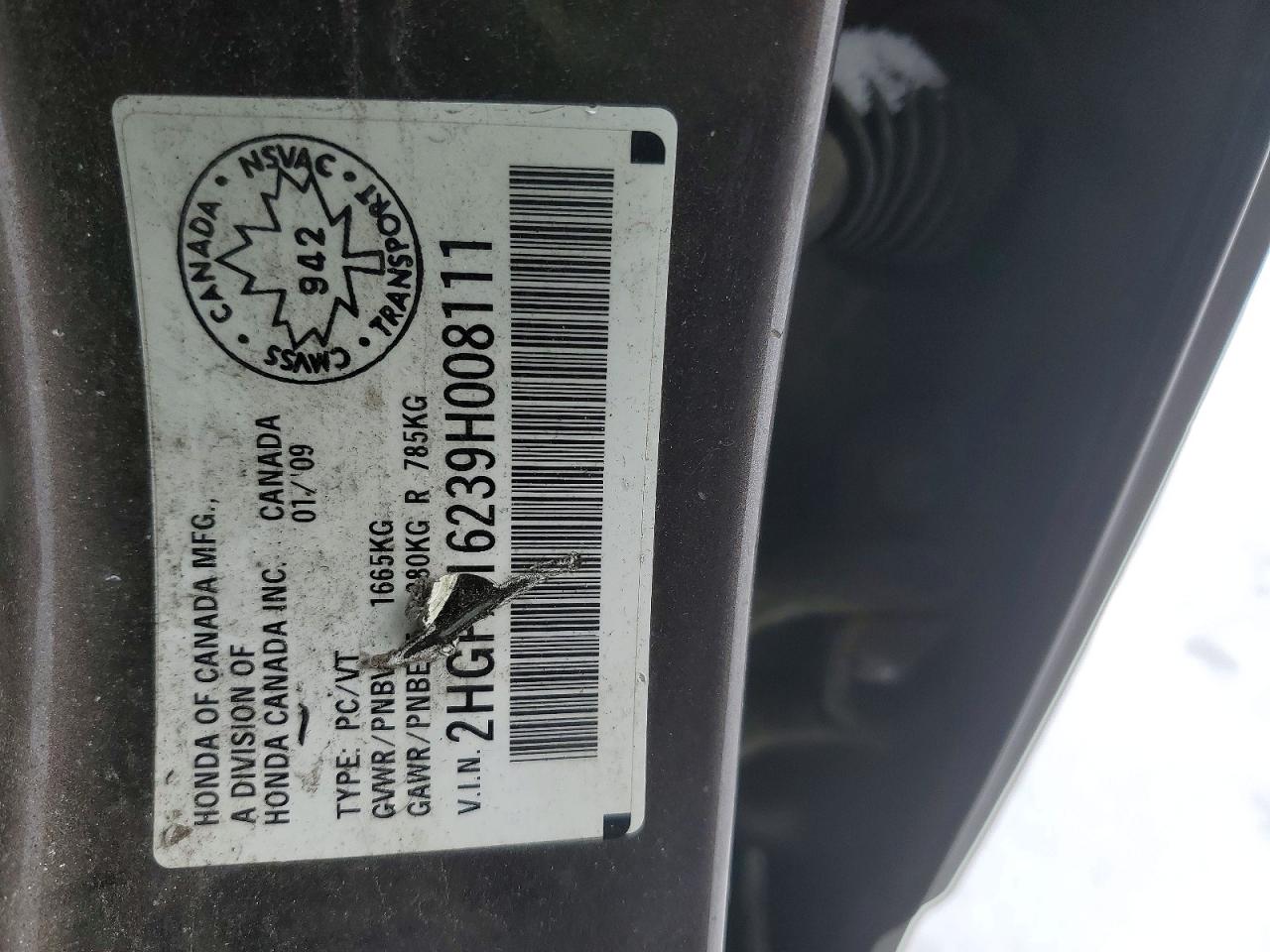 2009 Honda Civic Dx Tan vin: 2HGFA16239H008111