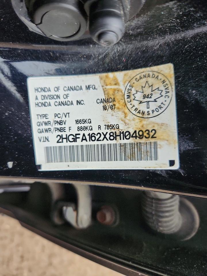 2008 Honda Civic Dx Black vin: 2HGFA162X8H104932