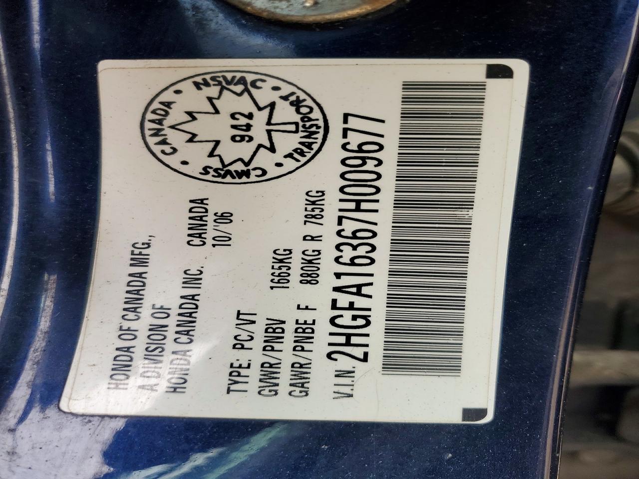 2007 Honda Civic Dx Blue vin: 2HGFA16367H009677