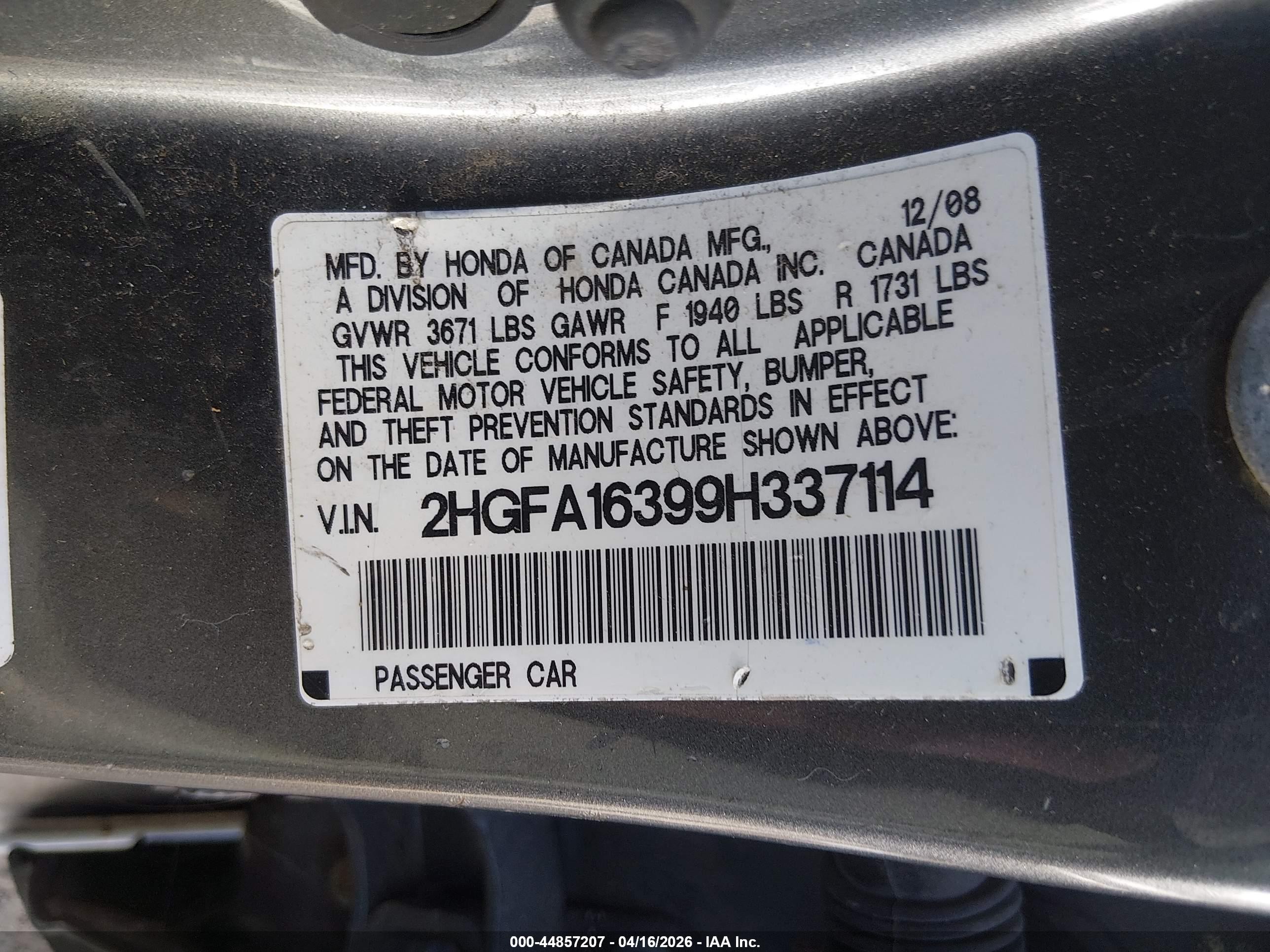 2009 Honda Civic Vp Gray vin: 2HGFA16399H337114