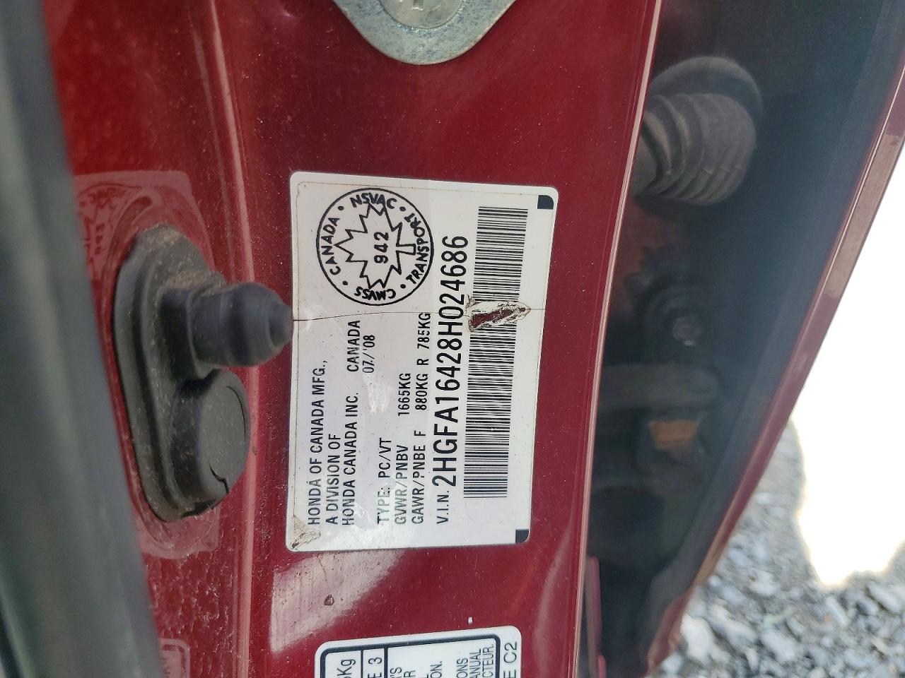 2008 Honda Civic Dx-g Red vin: 2HGFA16428H024686
