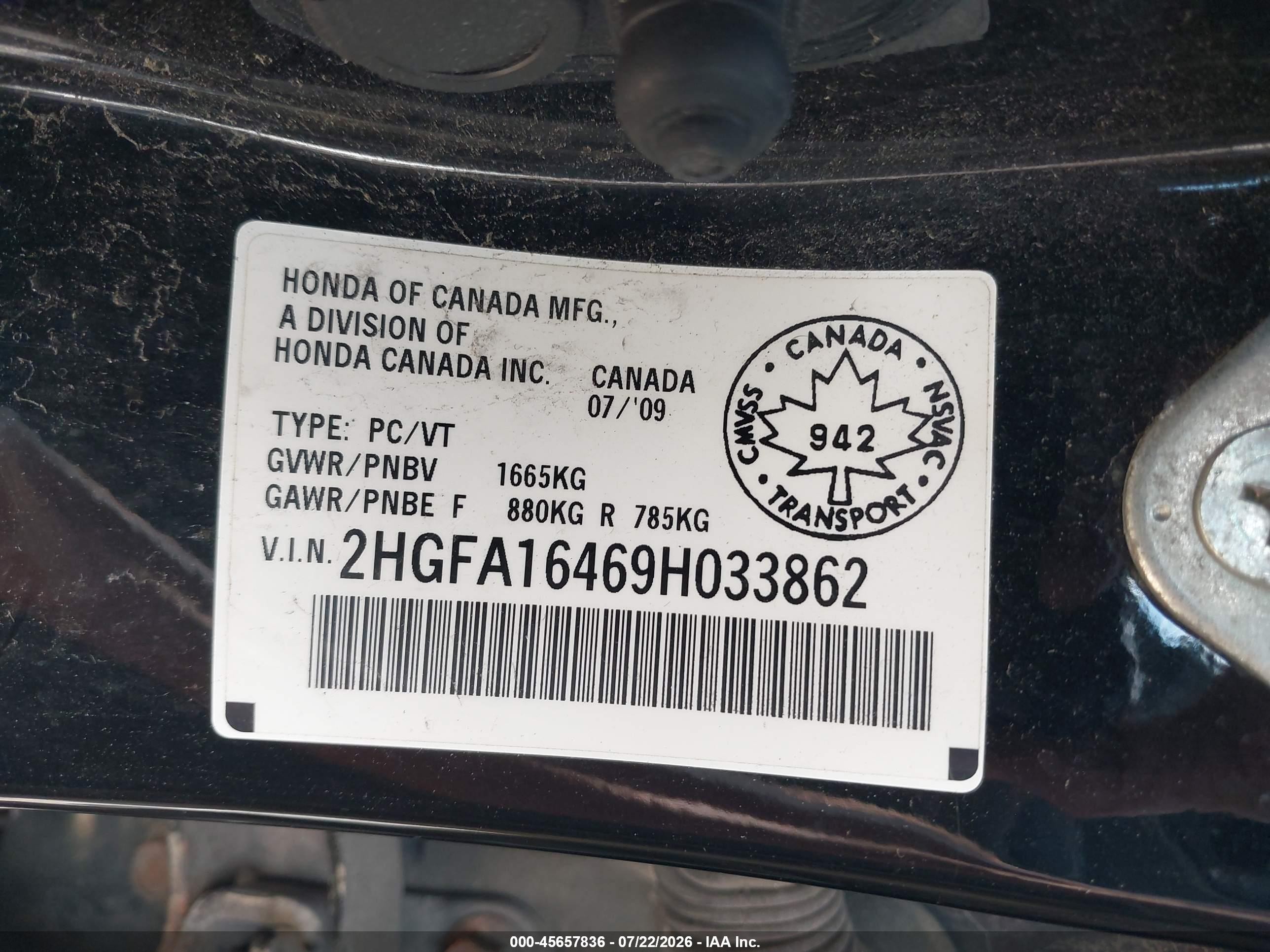 2009 Honda Civic Dx-g Черный vin: 2HGFA16469H033862