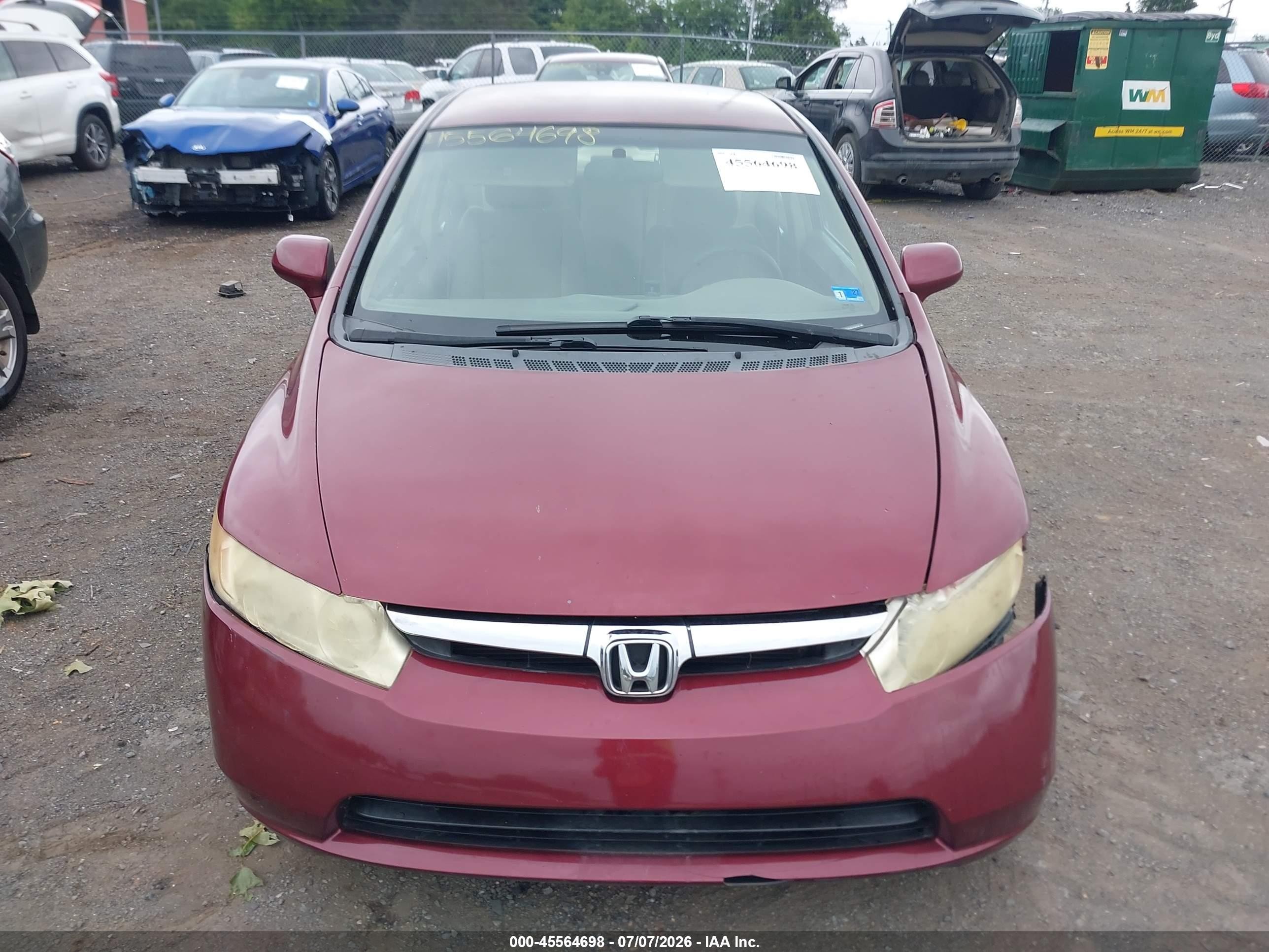 2007 Honda Civic Lx Red vin: 2HGFA16507H511070