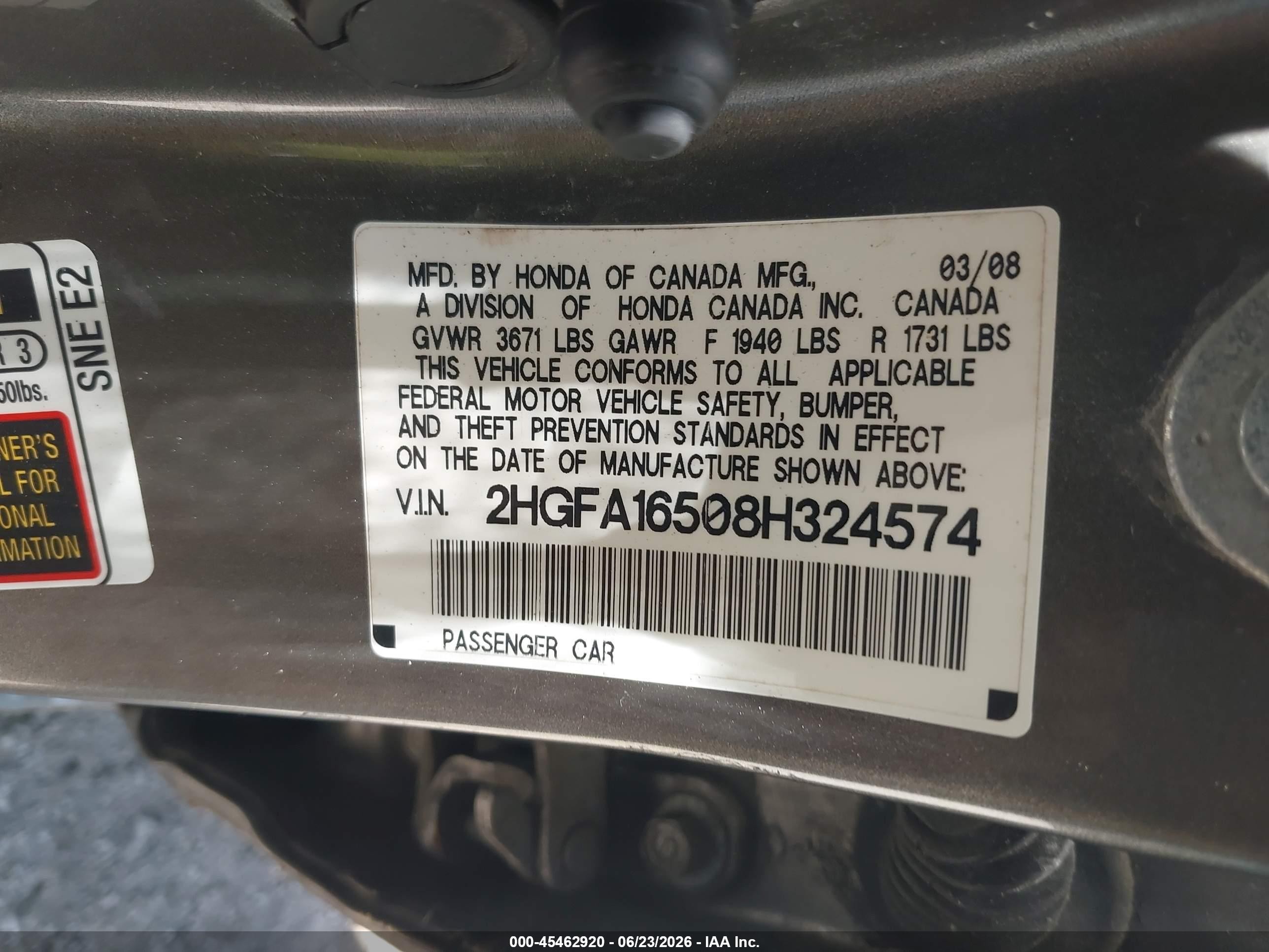 2008 Honda Civic Lx Gray vin: 2HGFA16508H324574