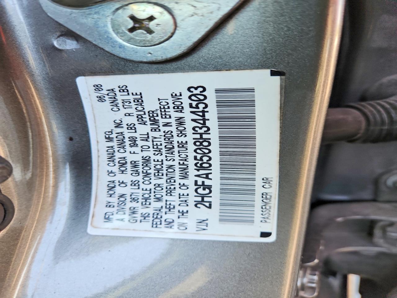 2008 Honda Civic Lx Серый vin: 2HGFA16508H344503