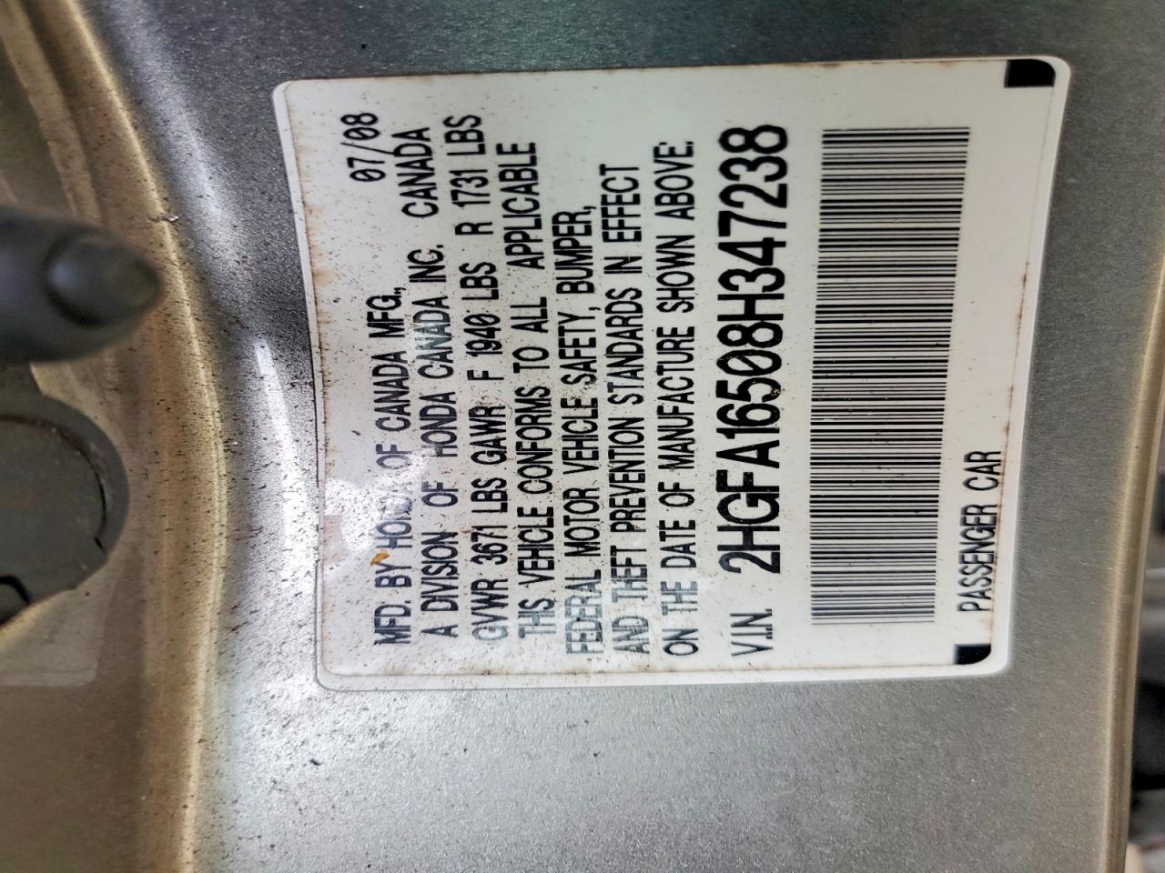 2008 Honda Civic Lx Gray vin: 2HGFA16508H347238