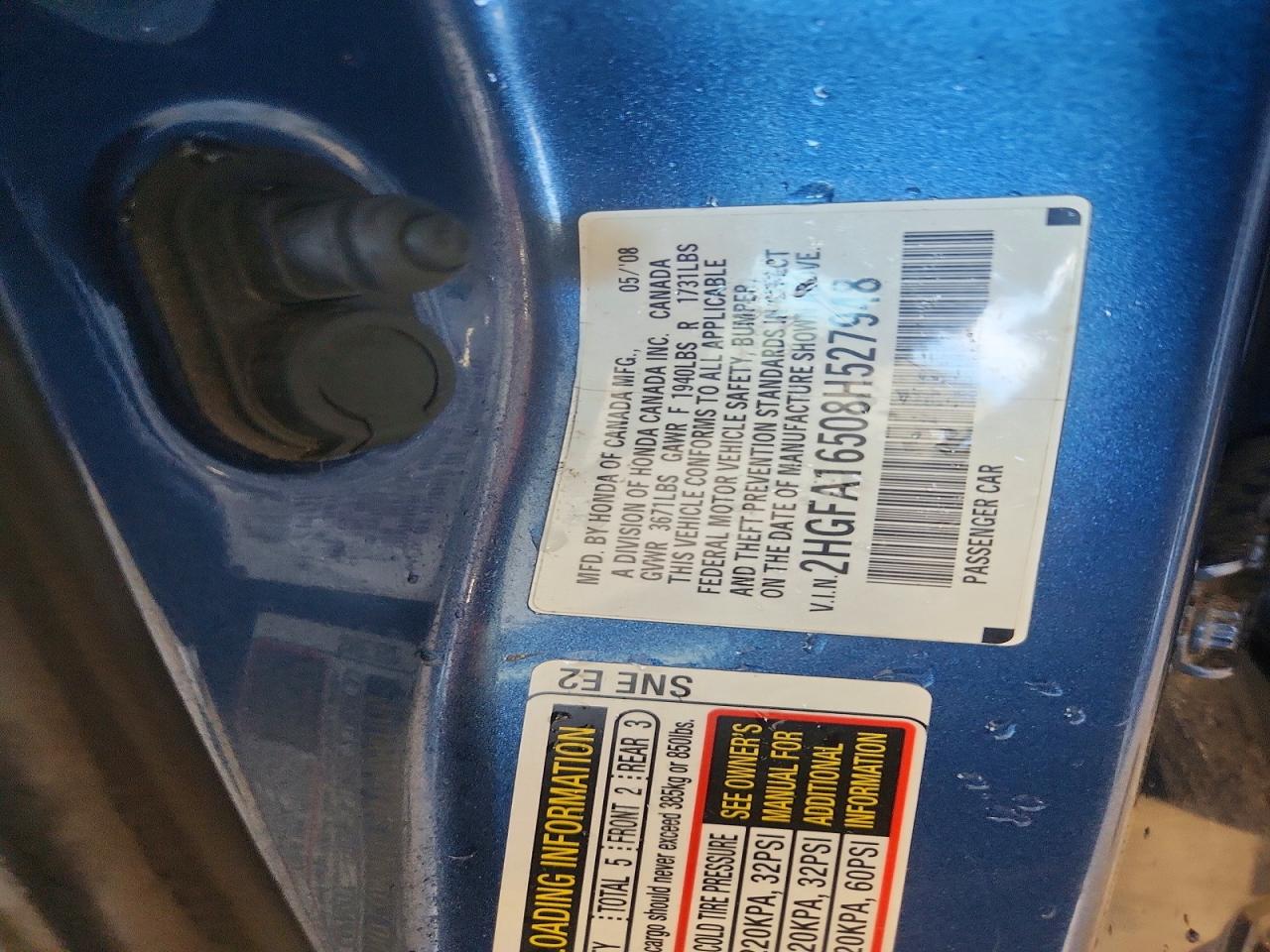 2008 Honda Civic Lx Blue vin: 2HGFA16508H527948