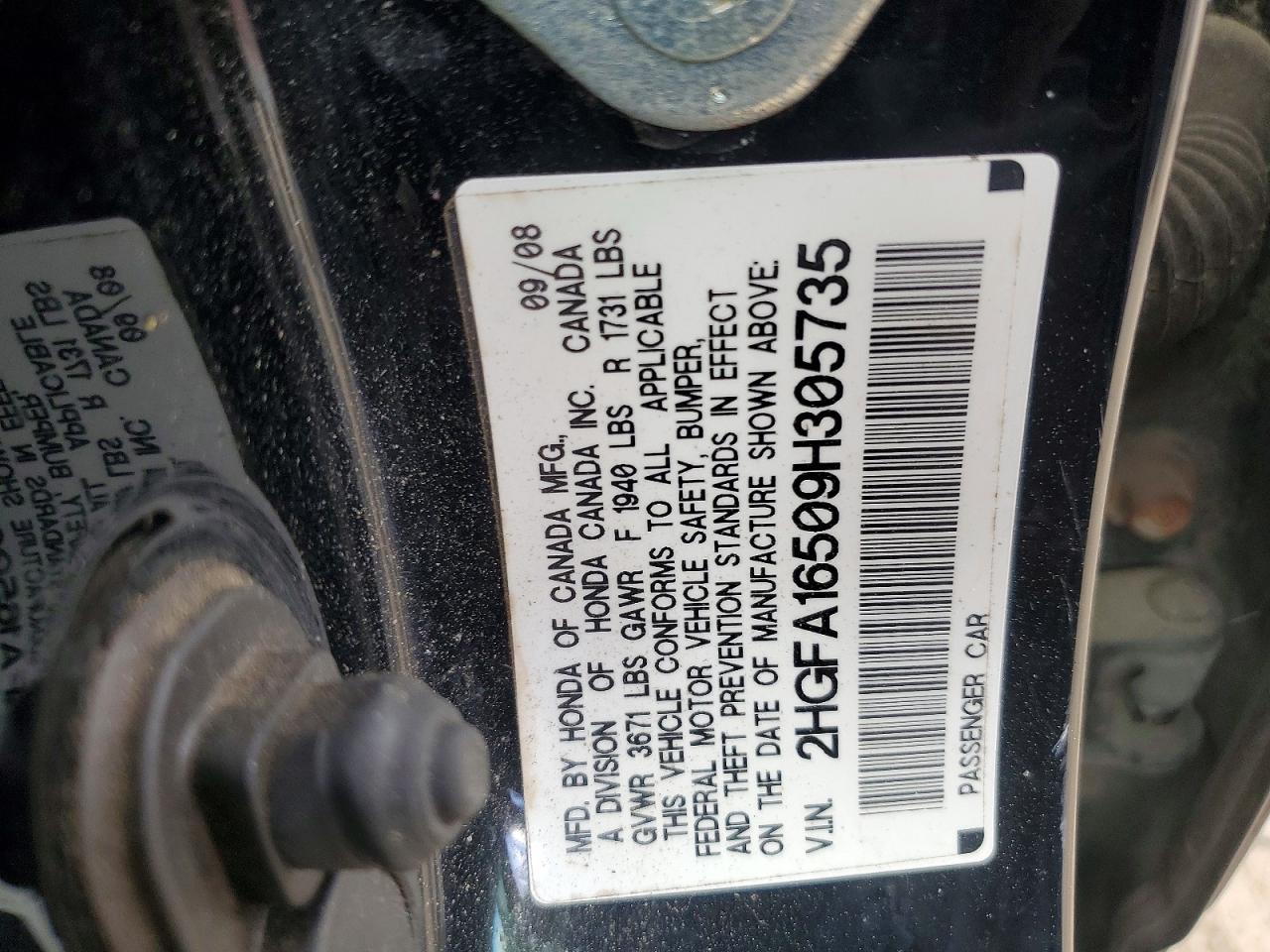 2009 Honda Civic Lx Black vin: 2HGFA16509H305735
