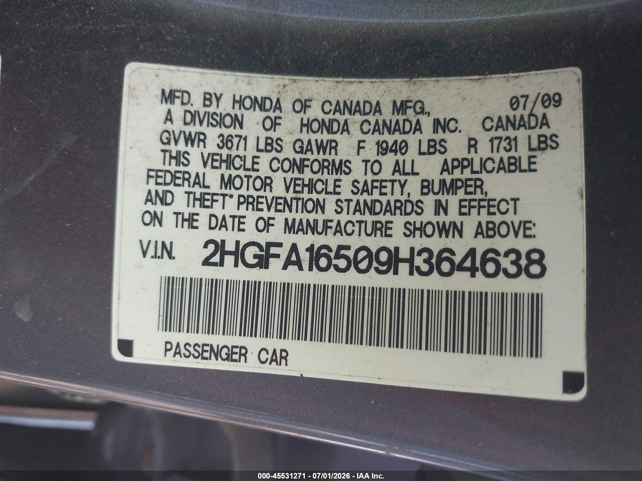 2009 Honda Civic Lx Gray vin: 2HGFA16509H364638