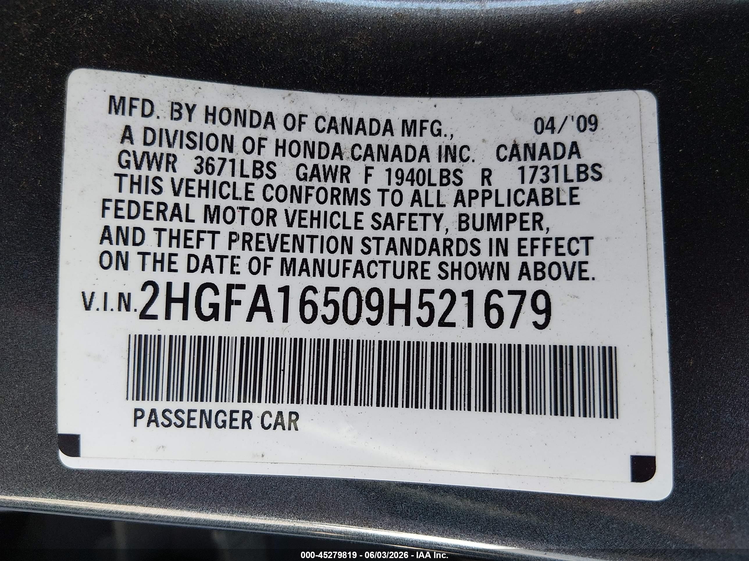 2009 Honda Civic Lx Gray vin: 2HGFA16509H521679
