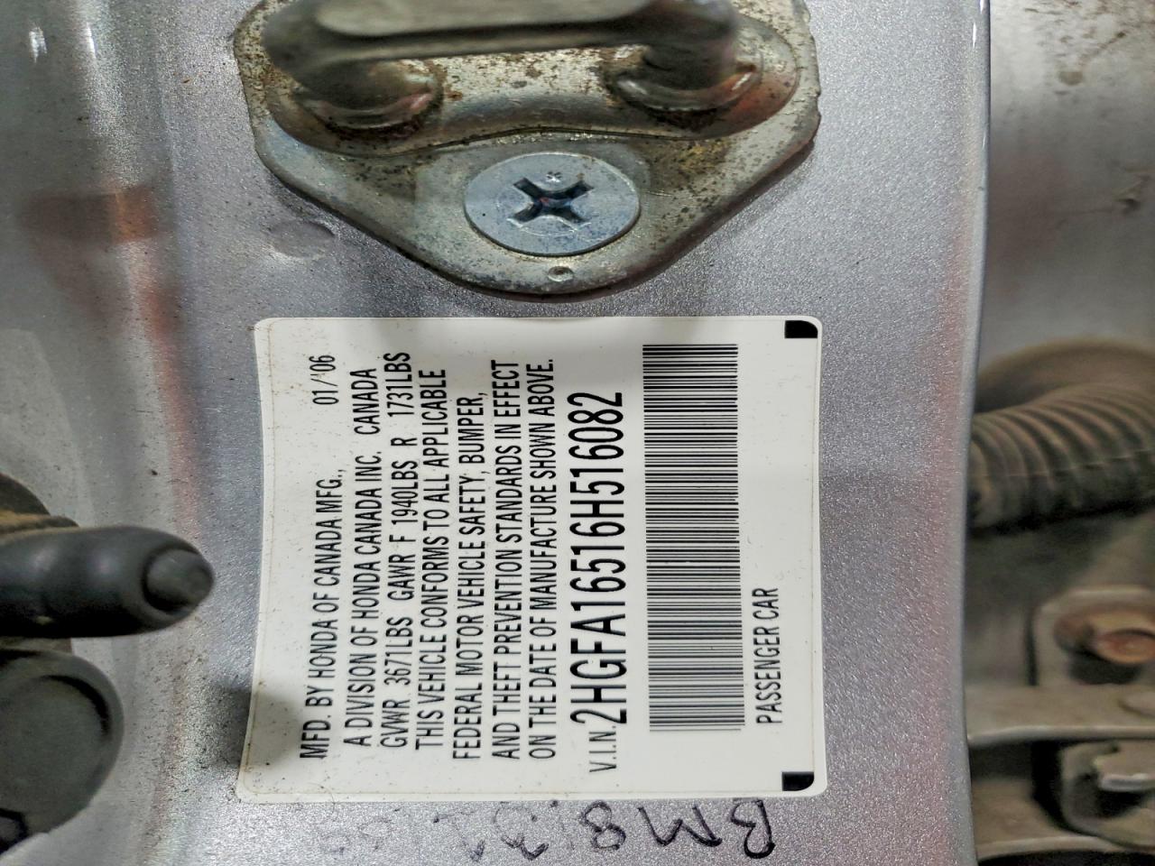 2006 Honda Civic Lx Серебряный vin: 2HGFA16516H516082