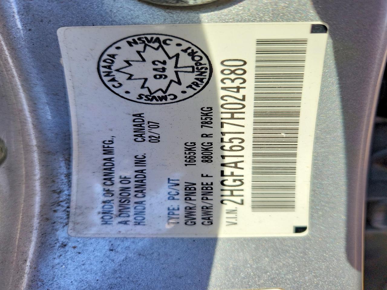 2007 Honda Civic Lx Silver vin: 2HGFA16517H024380