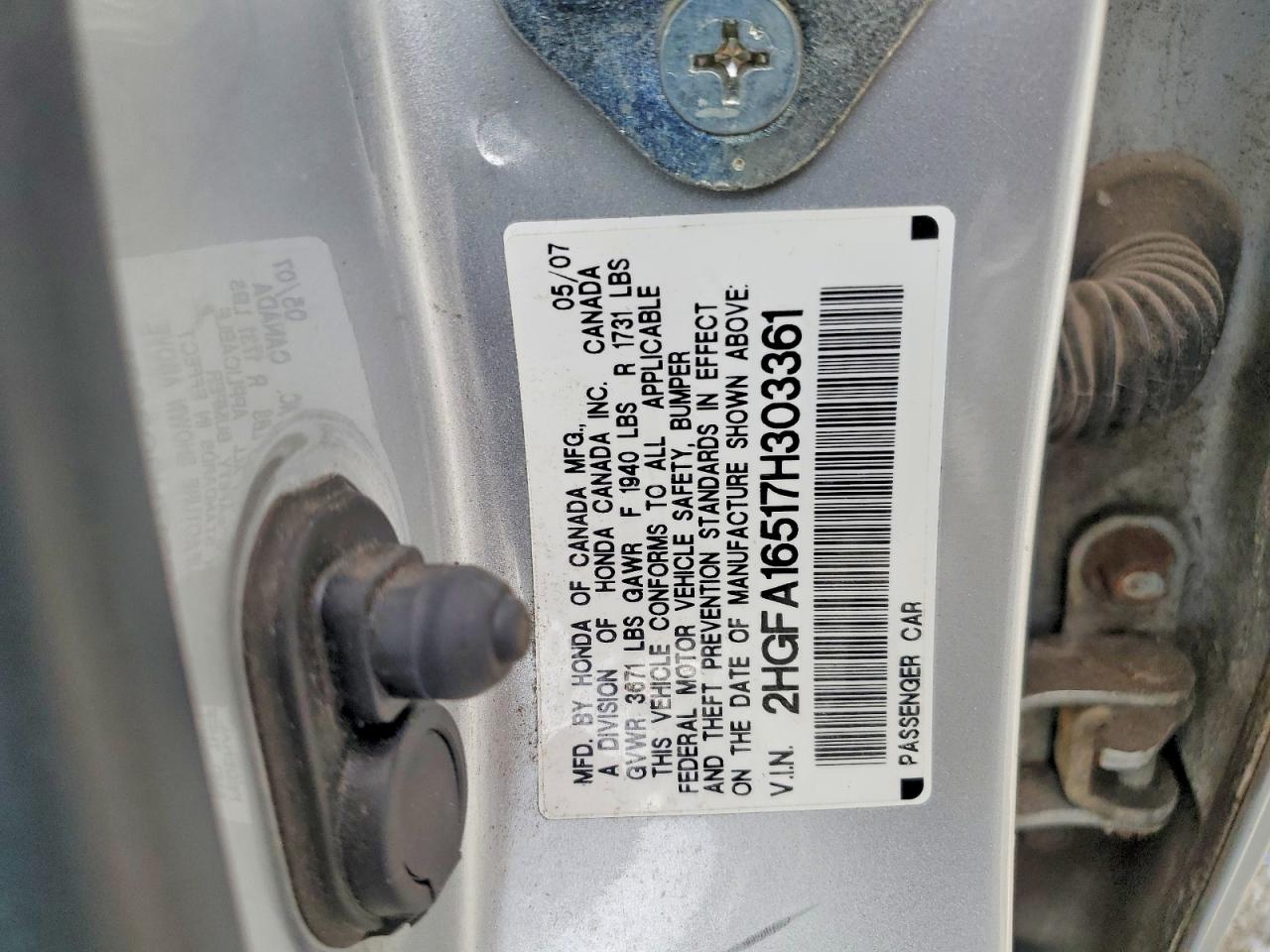2007 Honda Civic Lx Серебряный vin: 2HGFA16517H303361