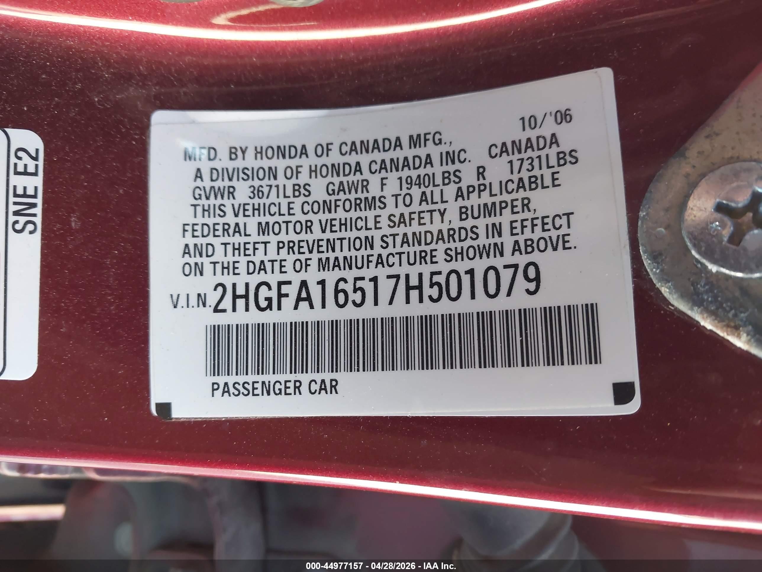 2007 Honda Civic Lx Темно-бордовый vin: 2HGFA16517H501079
