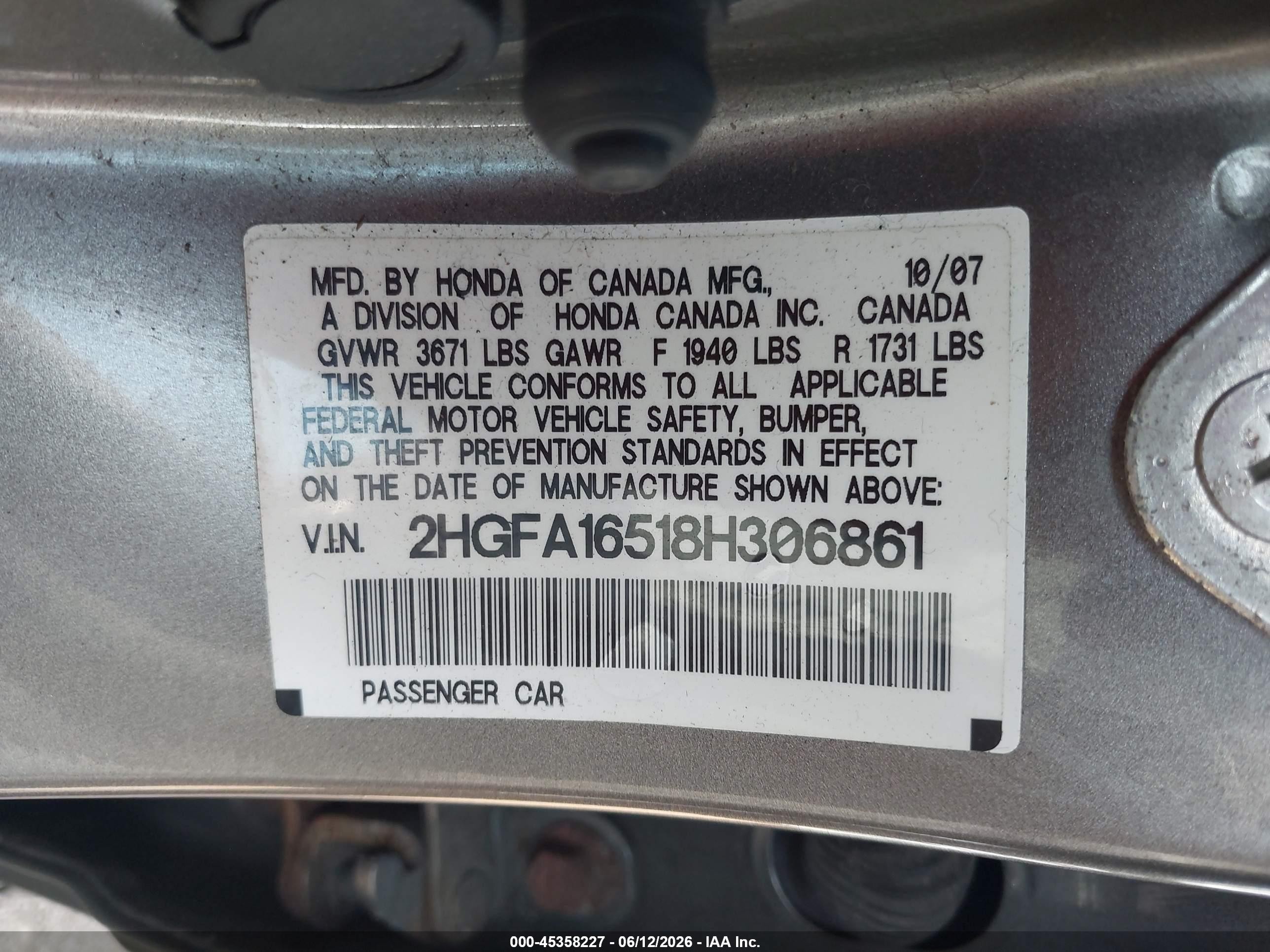 2008 Honda Civic Lx Gray vin: 2HGFA16518H306861
