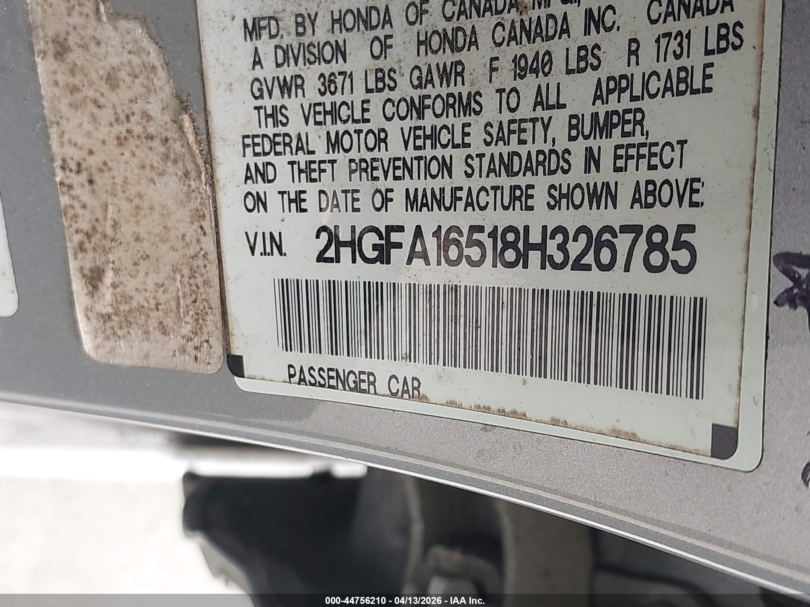 2008 Honda Civic Lx Silver vin: 2HGFA16518H326785