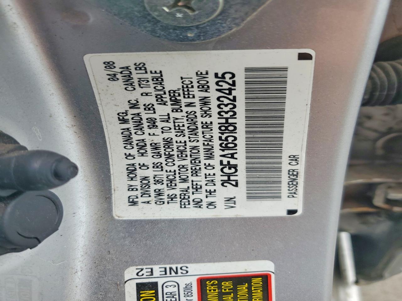 2008 Honda Civic Lx Silver vin: 2HGFA16518H332425
