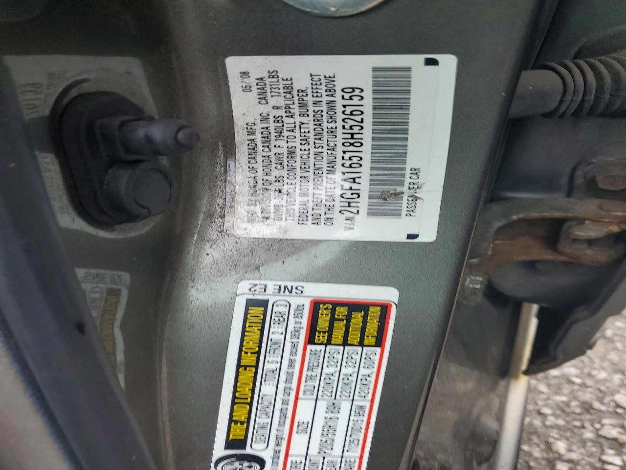 2008 Honda Civic Lx Gray vin: 2HGFA16518H526159