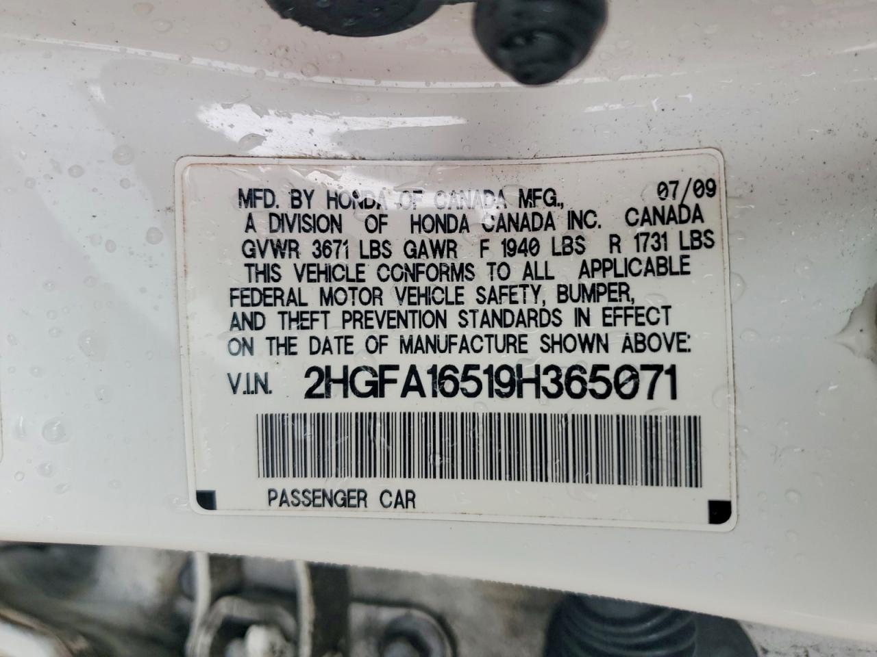 2009 Honda Civic Lx White vin: 2HGFA16519H365071