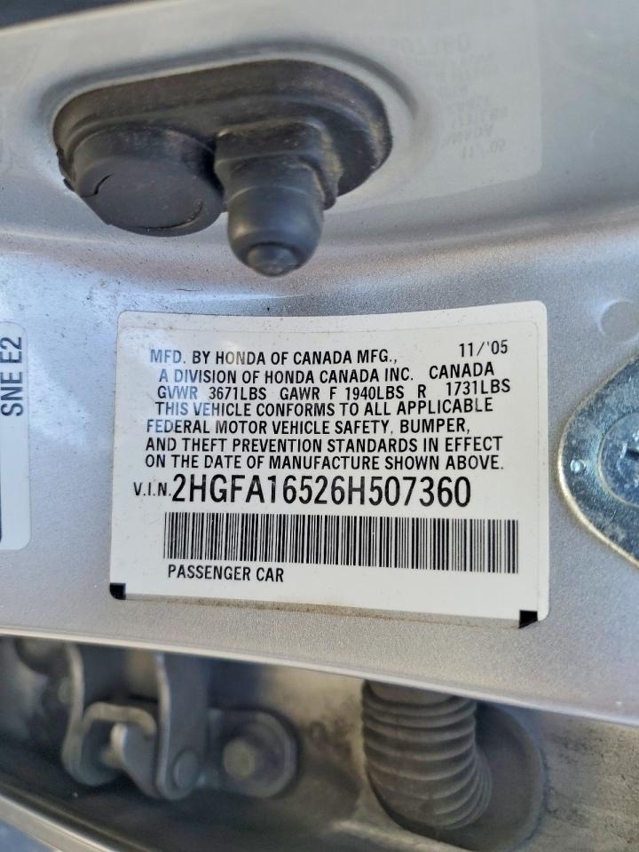 2006 Honda Civic Lx Silver vin: 2HGFA16526H507360