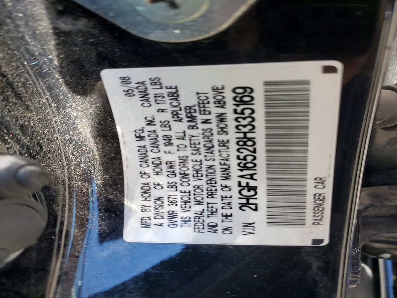 2008 Honda Civic Lx Black vin: 2HGFA16528H335169