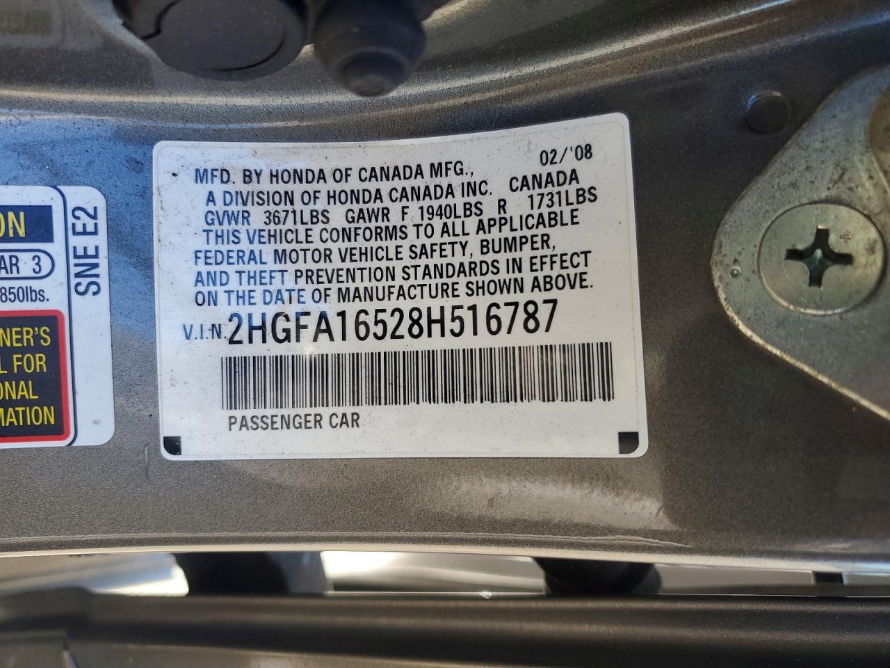 2008 Honda Civic Lx Gray vin: 2HGFA16528H516787