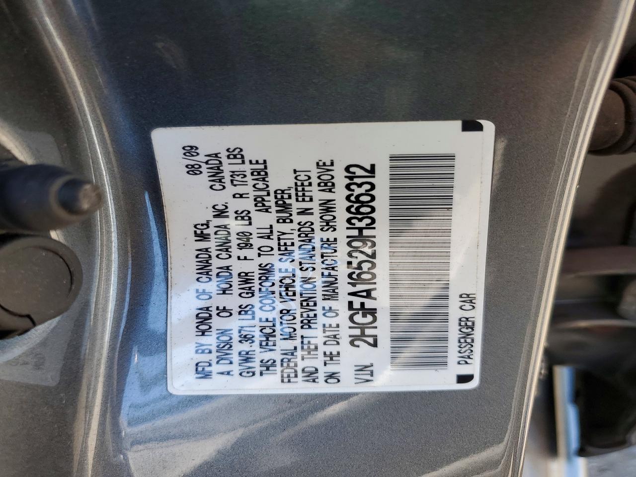 2009 Honda Civic Lx Gray vin: 2HGFA16529H366312