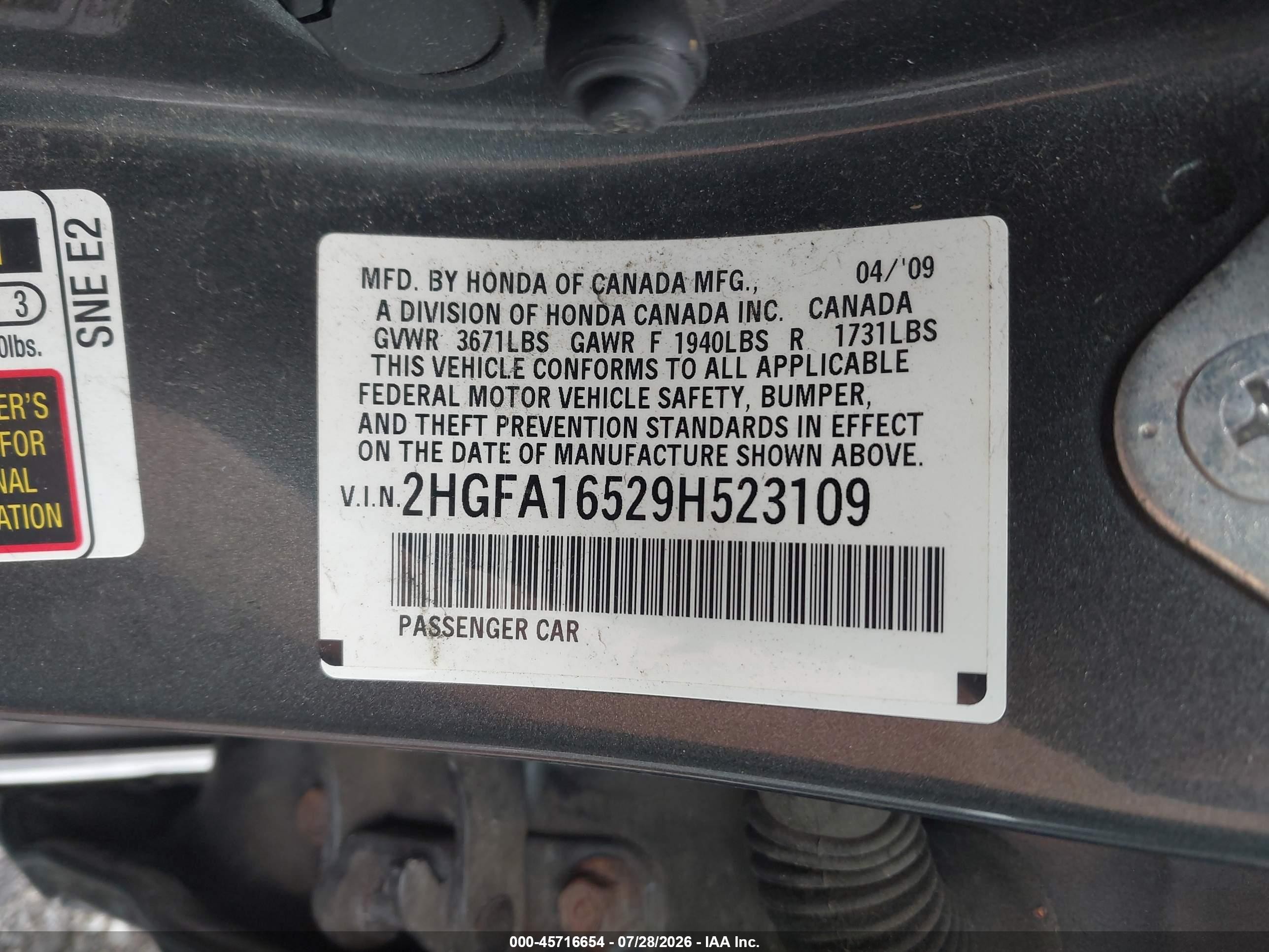 2009 Honda Civic Lx Gray vin: 2HGFA16529H523109