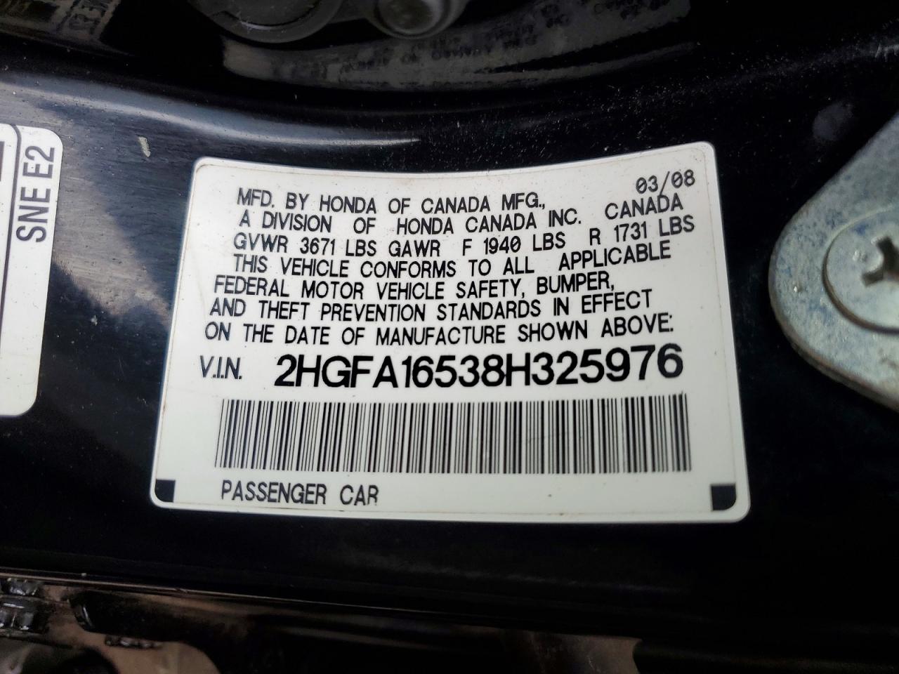 2008 Honda Civic Lx Black vin: 2HGFA16538H325976