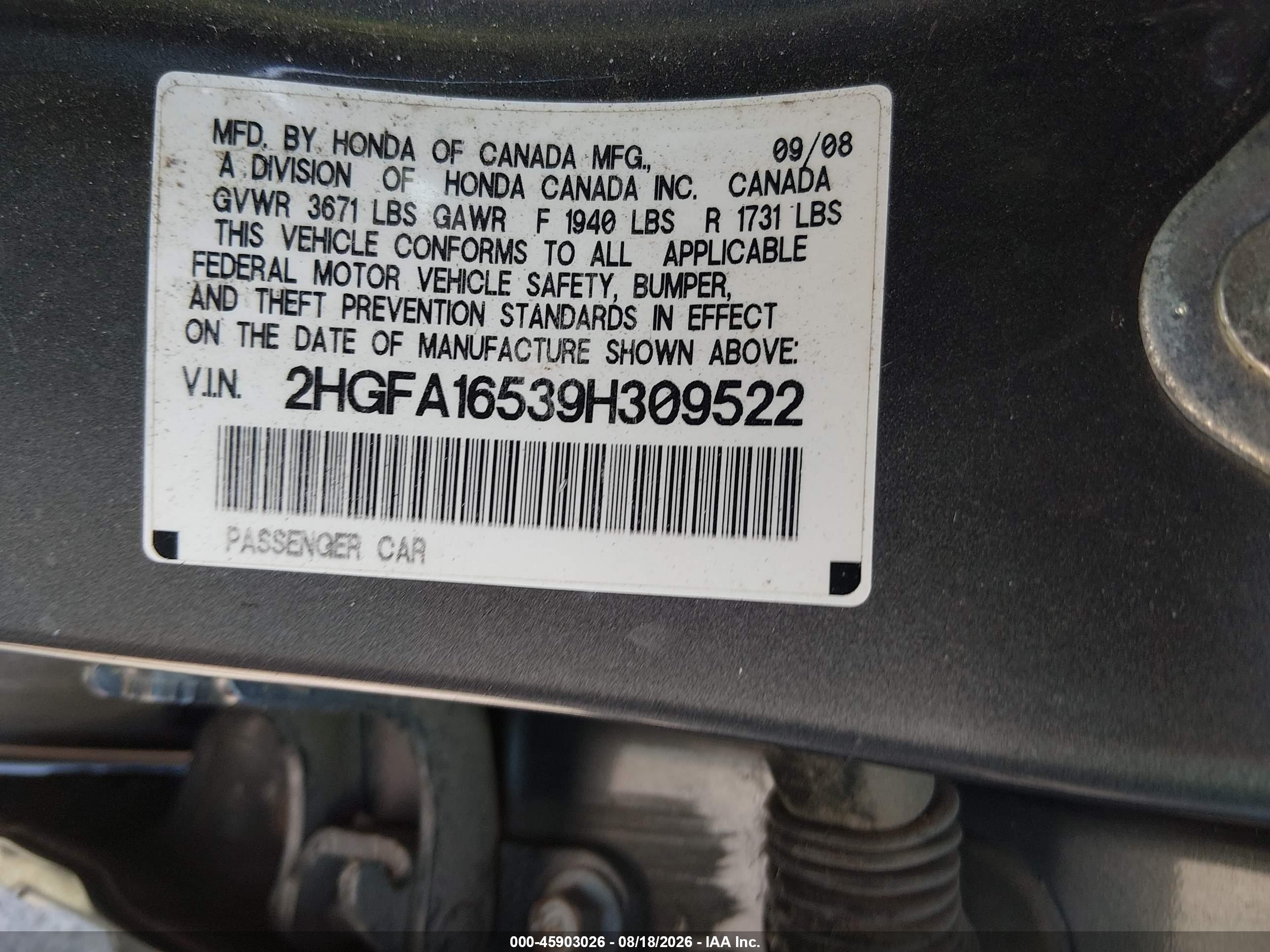 2009 Honda Civic Lx Коричневый vin: 2HGFA16539H309522