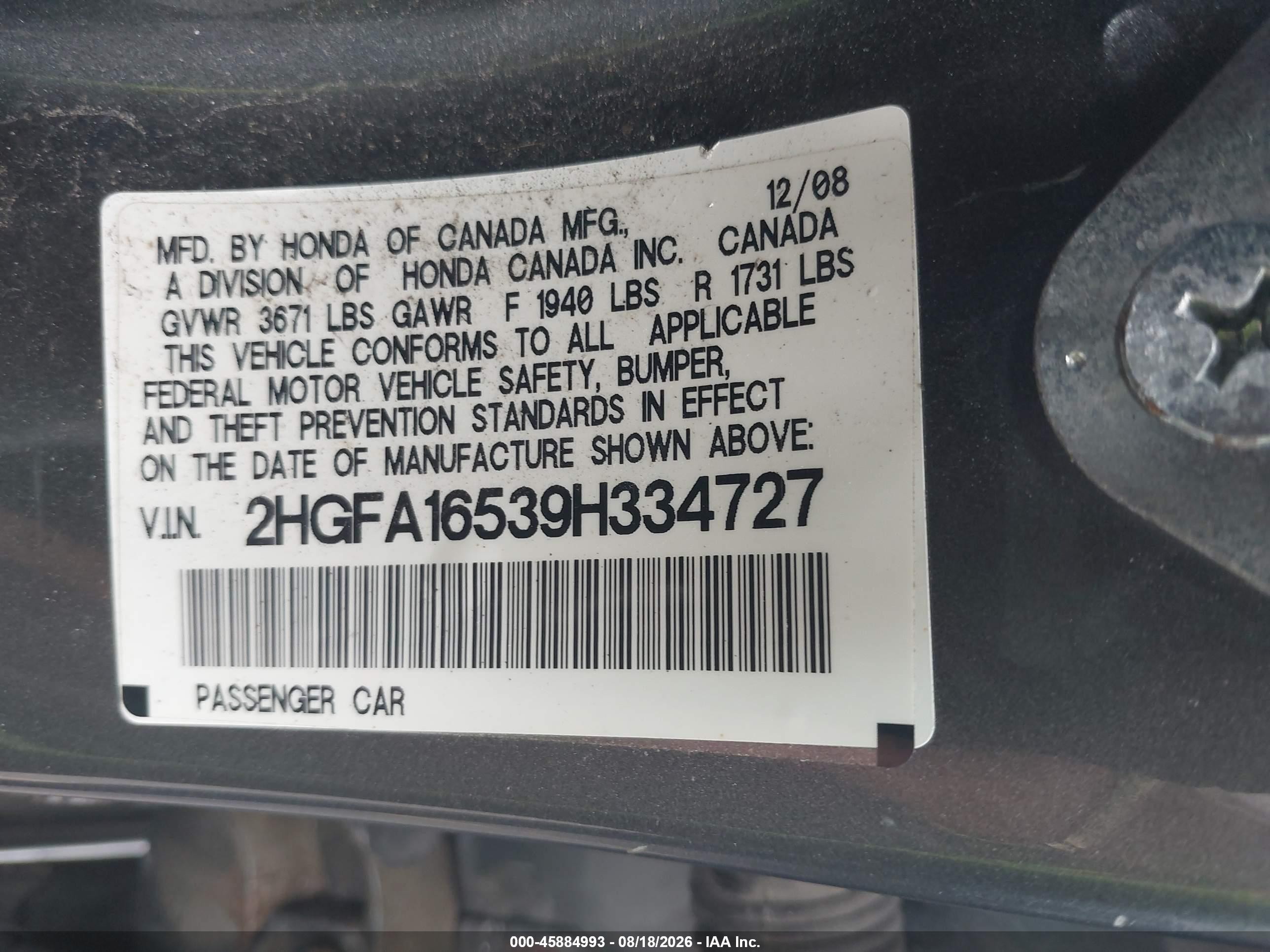 2009 Honda Civic Lx Gray vin: 2HGFA16539H334727