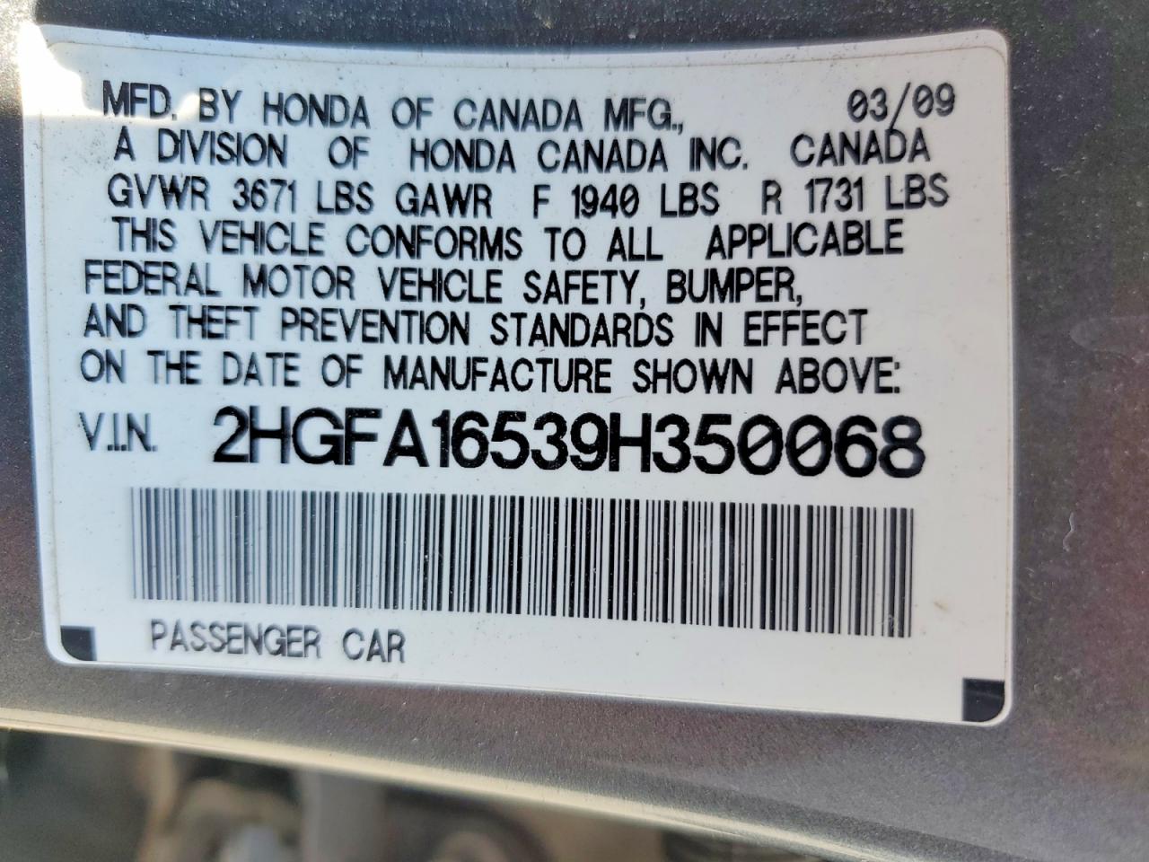 2009 Honda Civic Lx Gray vin: 2HGFA16539H350068
