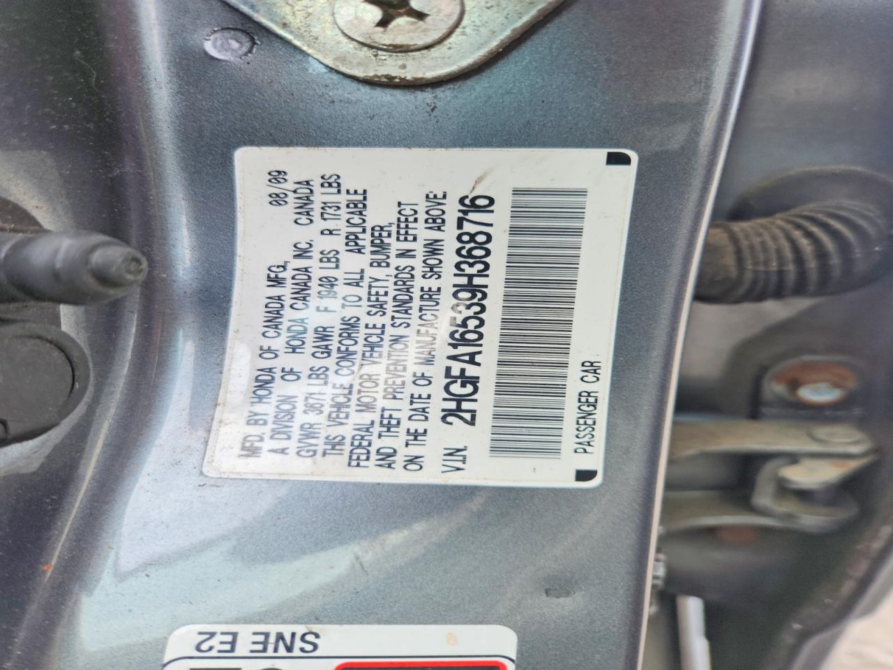 2009 Honda Civic Lx Gray vin: 2HGFA16539H368716
