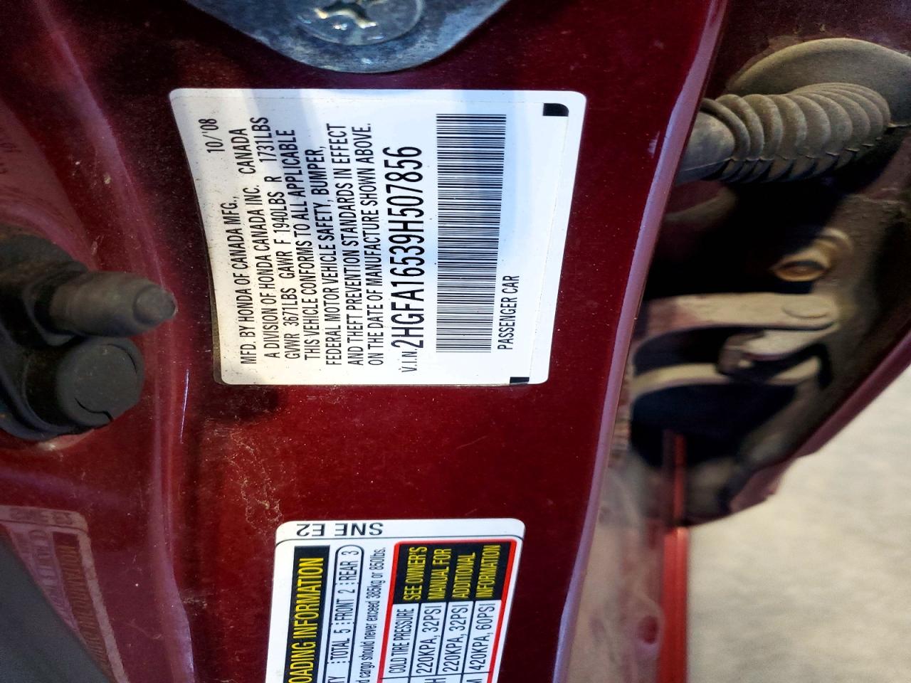 2009 Honda Civic Lx Maroon vin: 2HGFA16539H507856