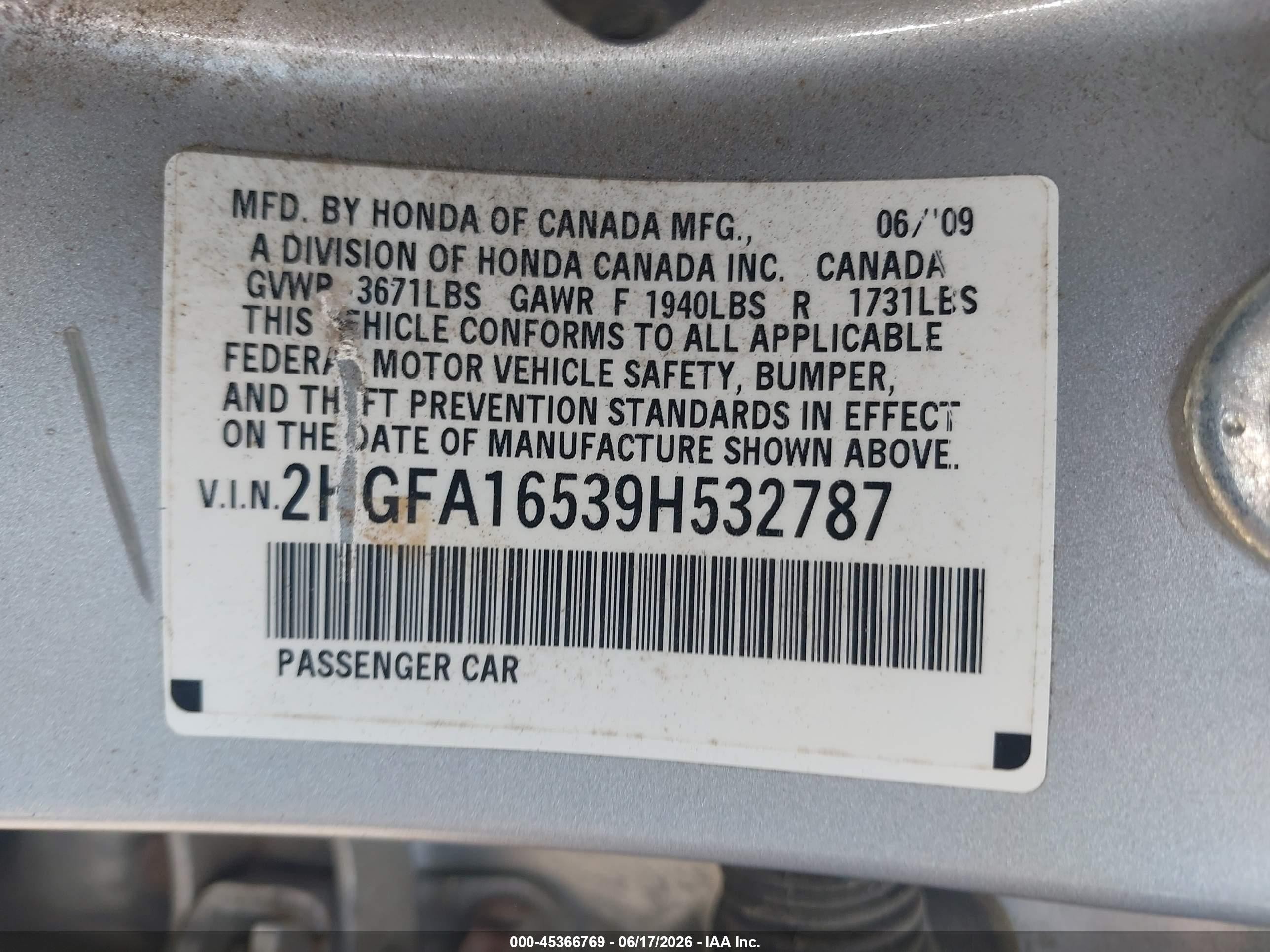 2009 Honda Civic Lx Silver vin: 2HGFA16539H532787