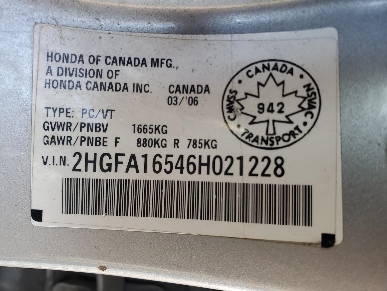 2006 Honda Civic Lx White vin: 2HGFA16546H021228