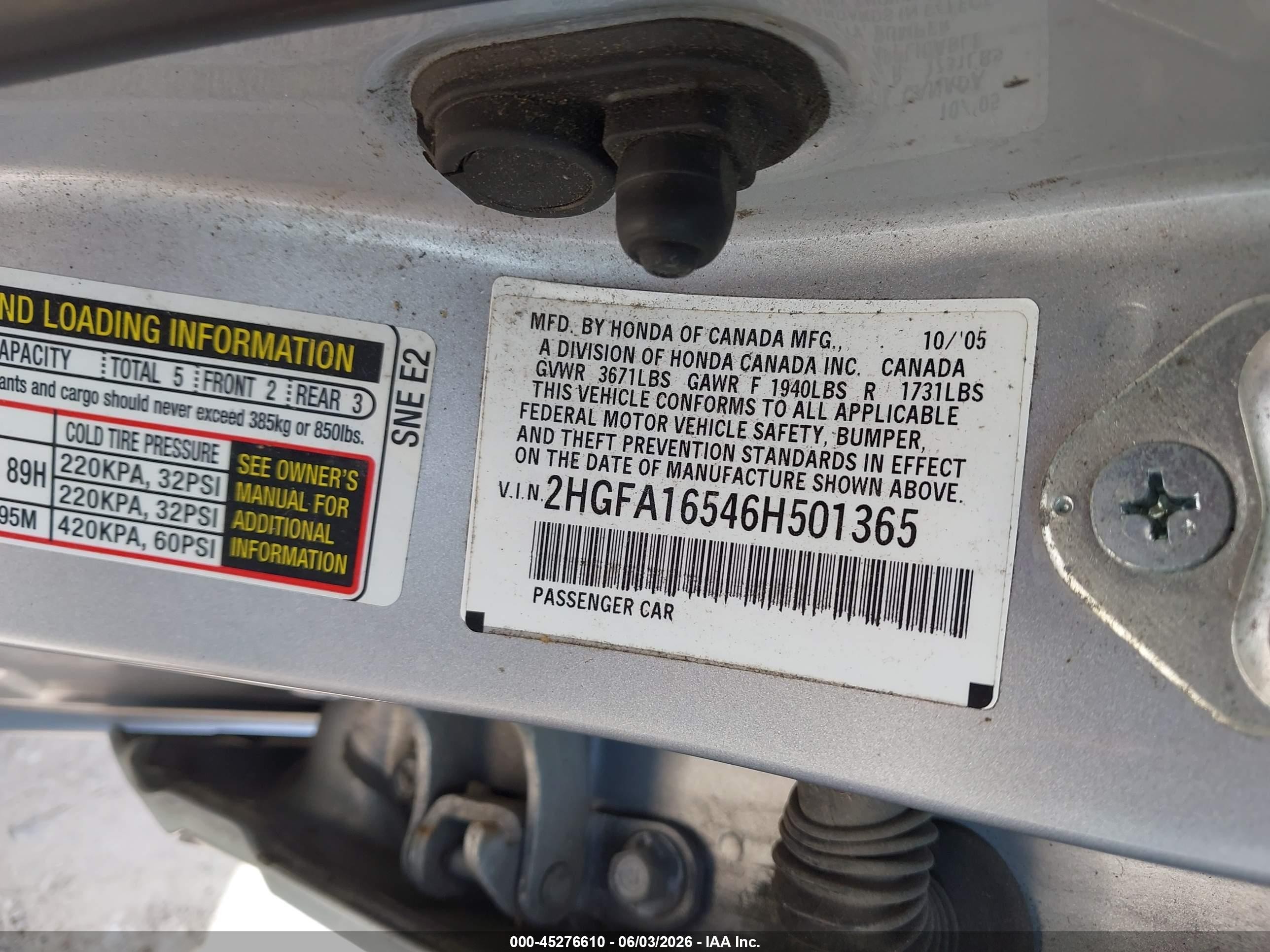 2006 Honda Civic Lx Silver vin: 2HGFA16546H501365