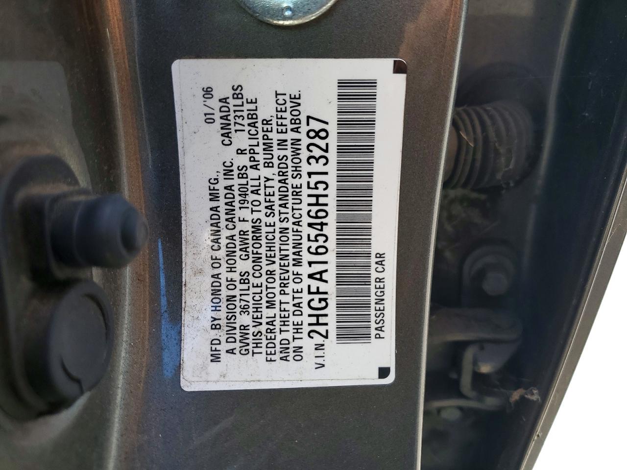 2006 Honda Civic Lx Charcoal vin: 2HGFA16546H513287