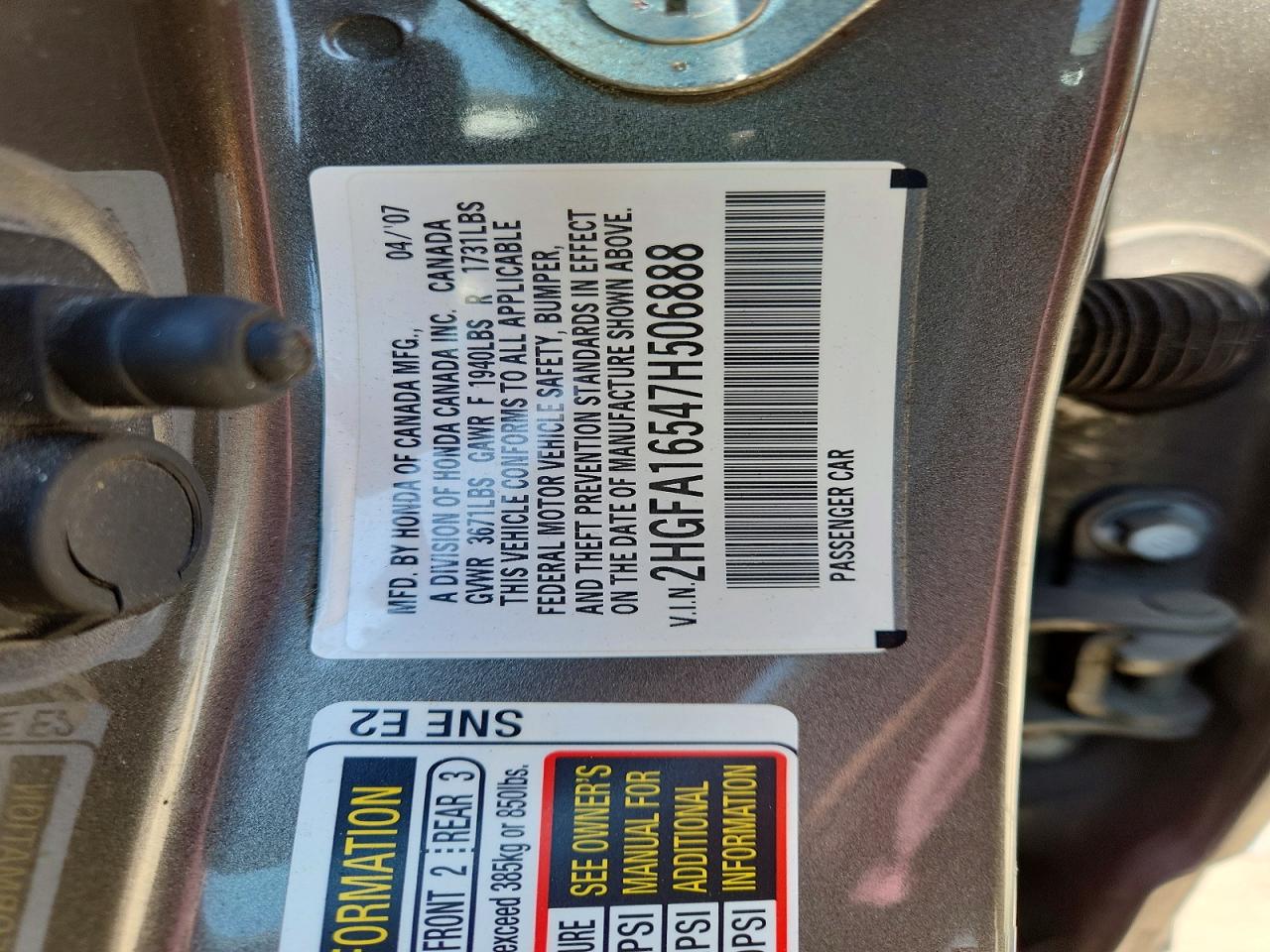 2007 Honda Civic Lx Gray vin: 2HGFA16547H506888