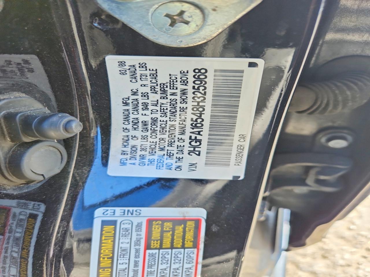 2008 Honda Civic Lx Черный vin: 2HGFA16548H325968
