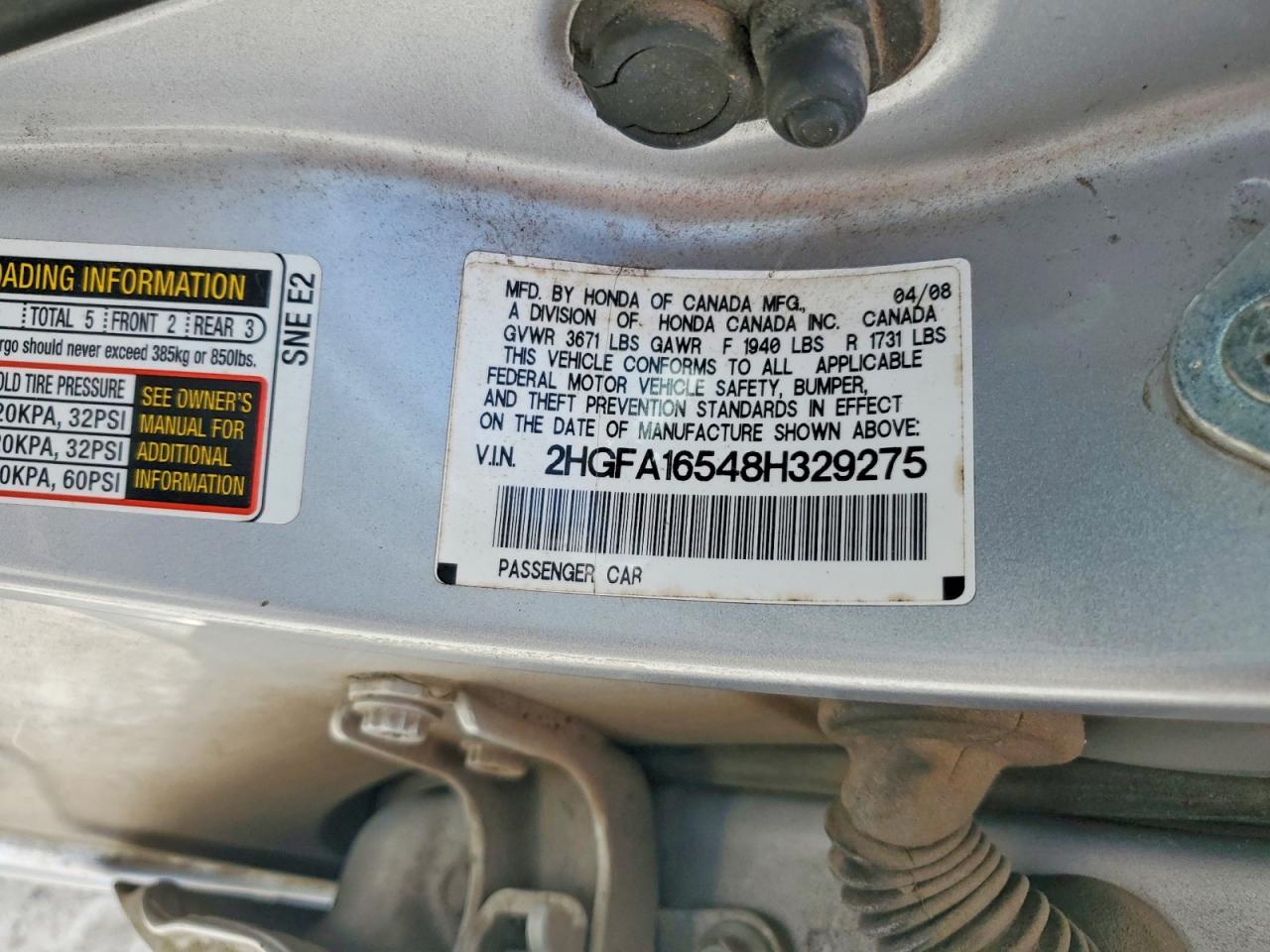 2008 Honda Civic Lx Silver vin: 2HGFA16548H329275