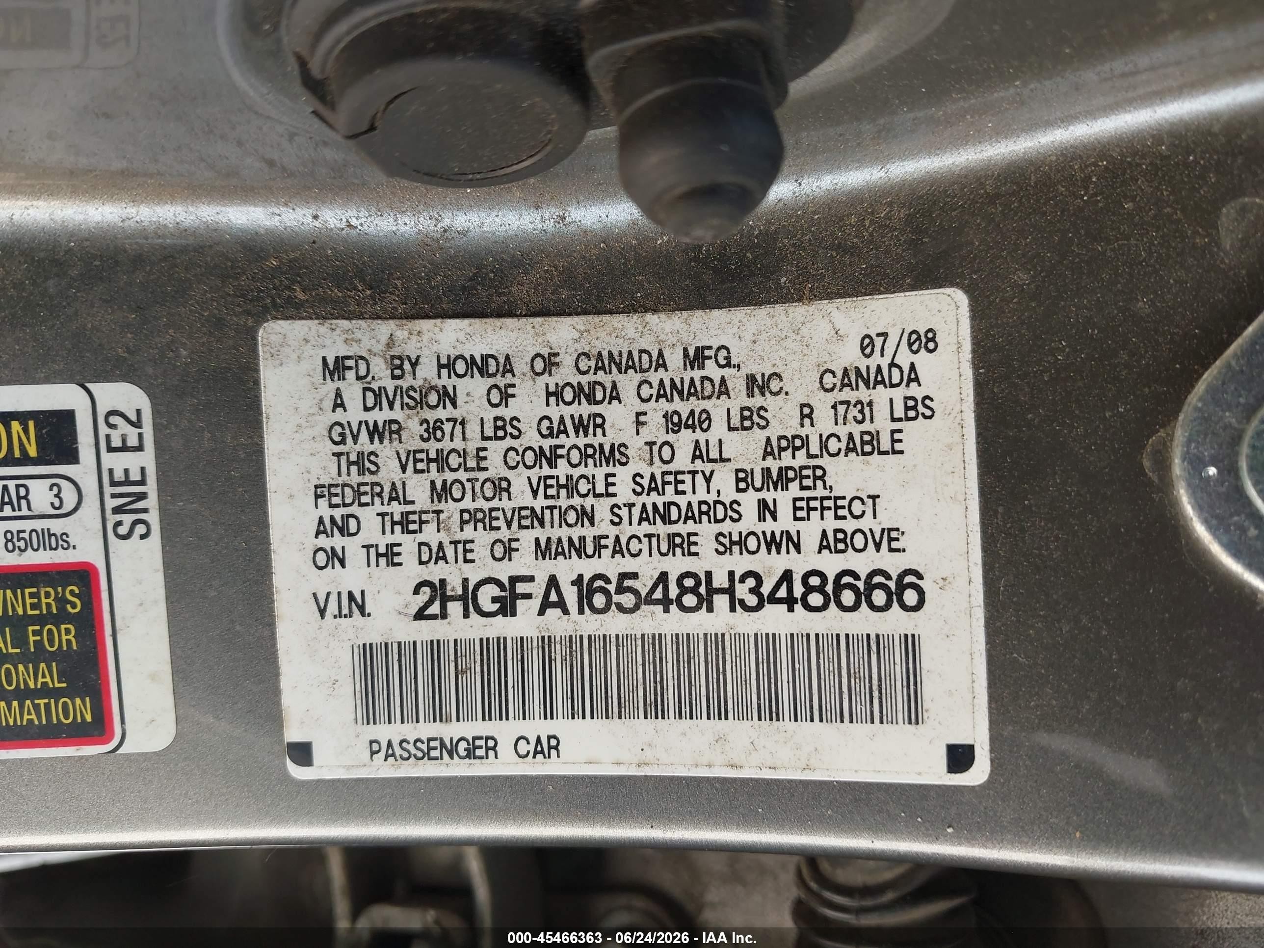 2008 Honda Civic Lx Gray vin: 2HGFA16548H348666