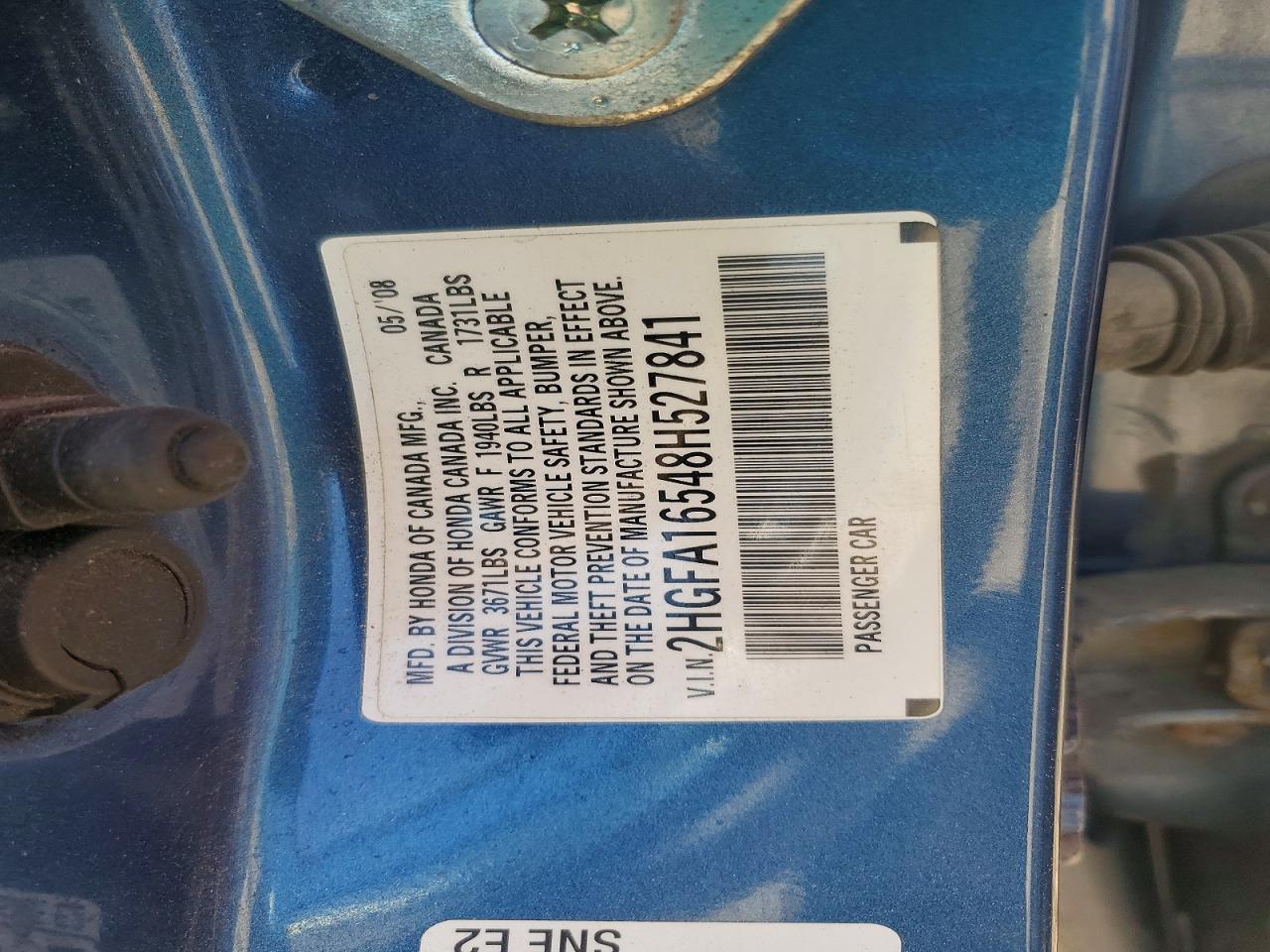 2008 Honda Civic Lx Blue vin: 2HGFA16548H527841