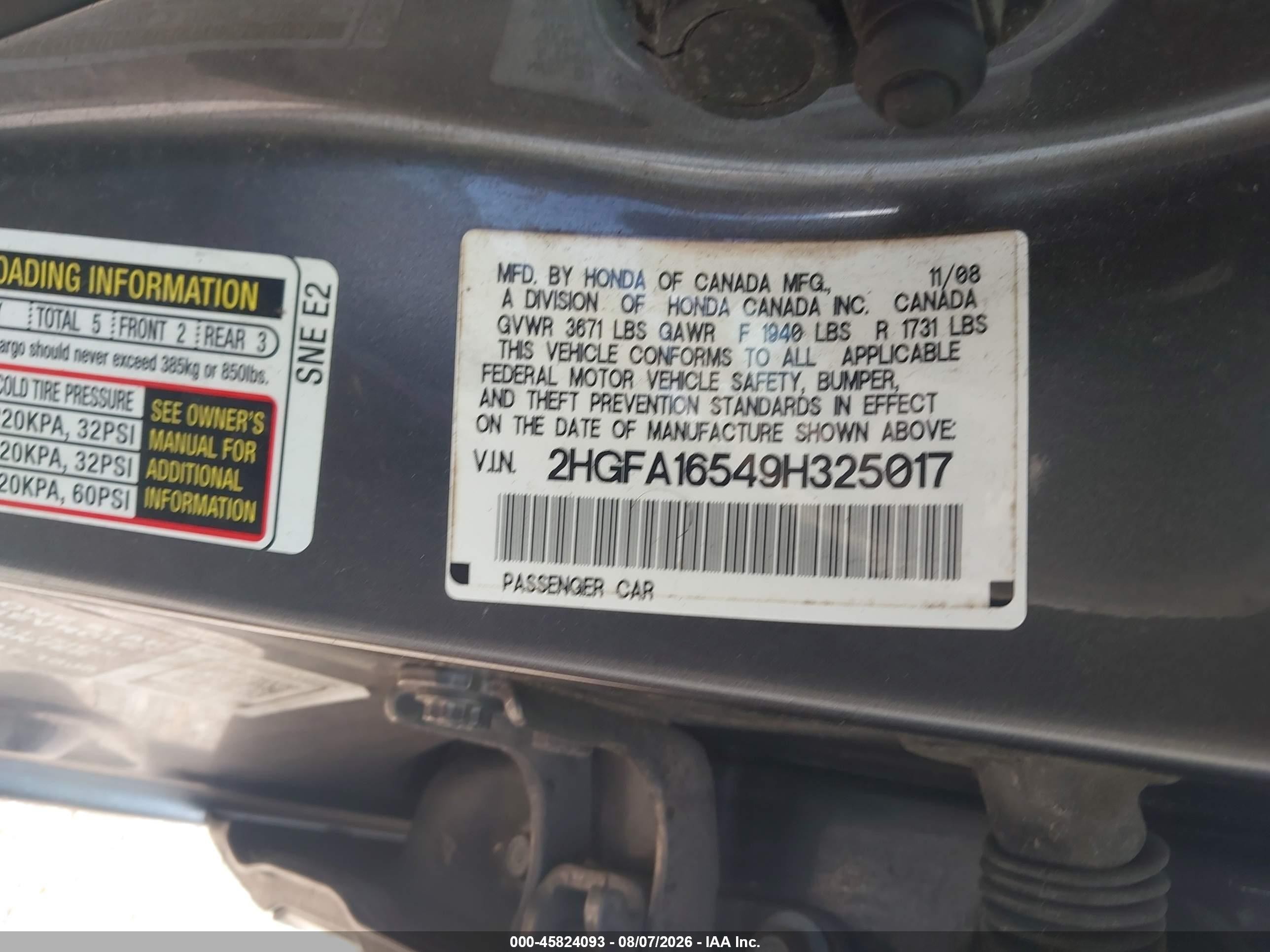 2009 Honda Civic Lx Gray vin: 2HGFA16549H325017