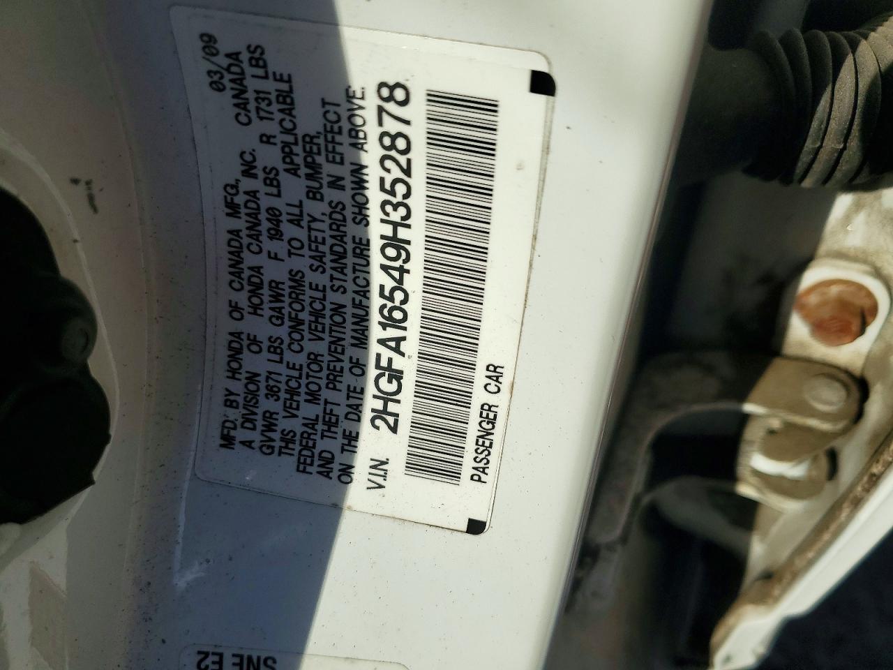 2009 Honda Civic Lx White vin: 2HGFA16549H352878